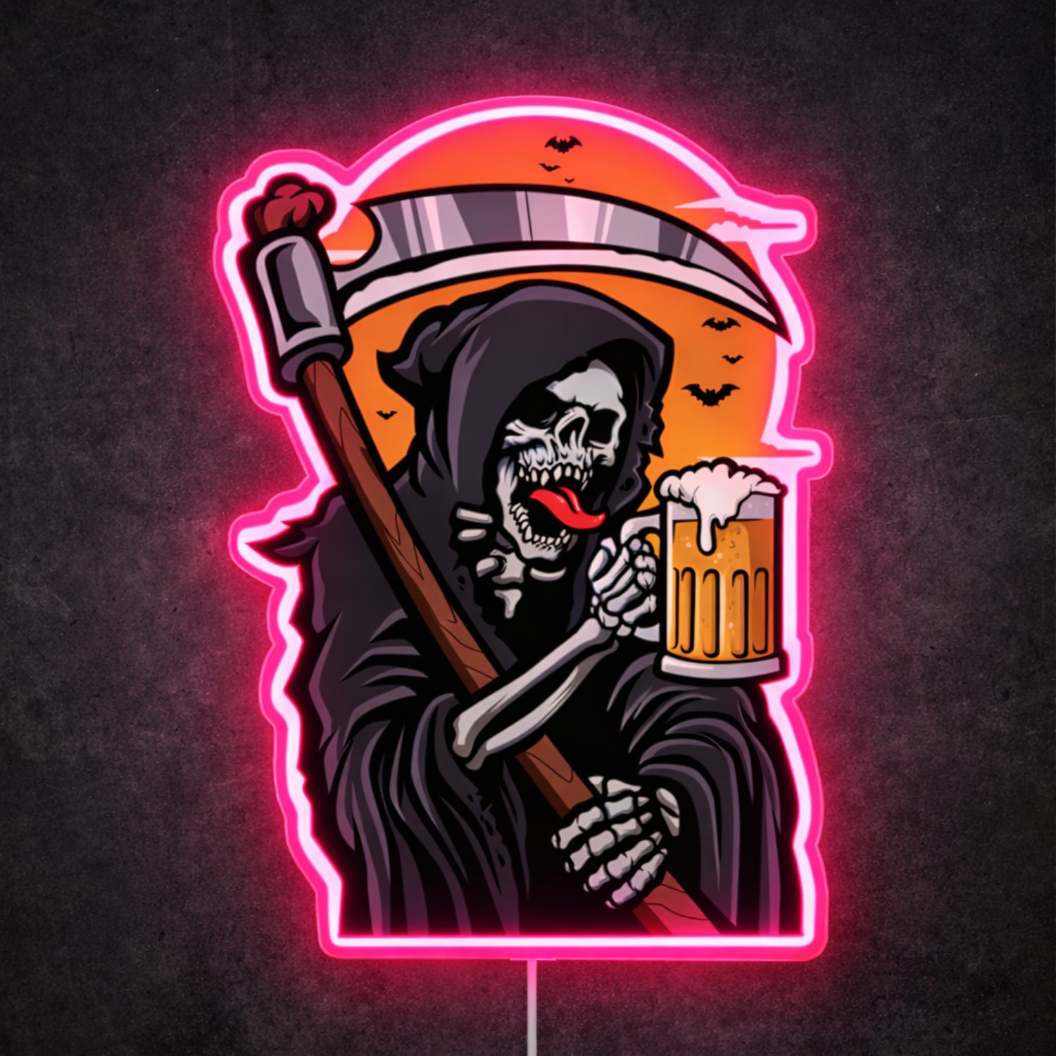 ShineNeon™ Grim Reaper Beer Neon Sign Gothic Halloween Man Cave Decor USB Power Neon Sign - Shineneon