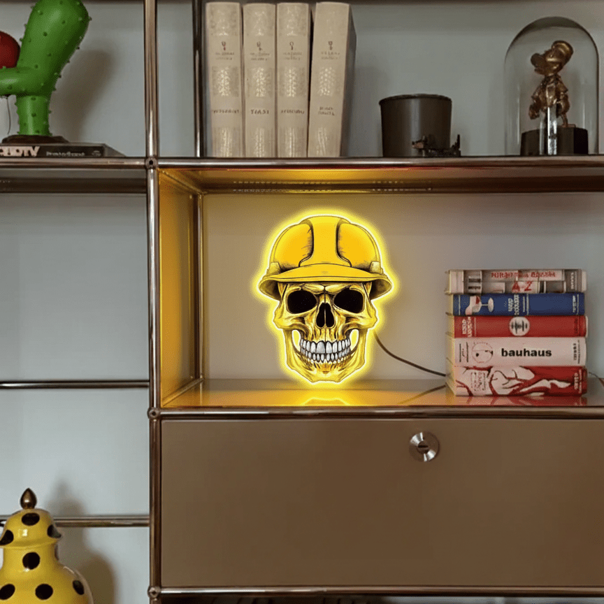 ShineNeon™ Hard Hat Skull LED Neon Sign - Construction Wall Decor for Garage Mancave & Workshop - Shineneon