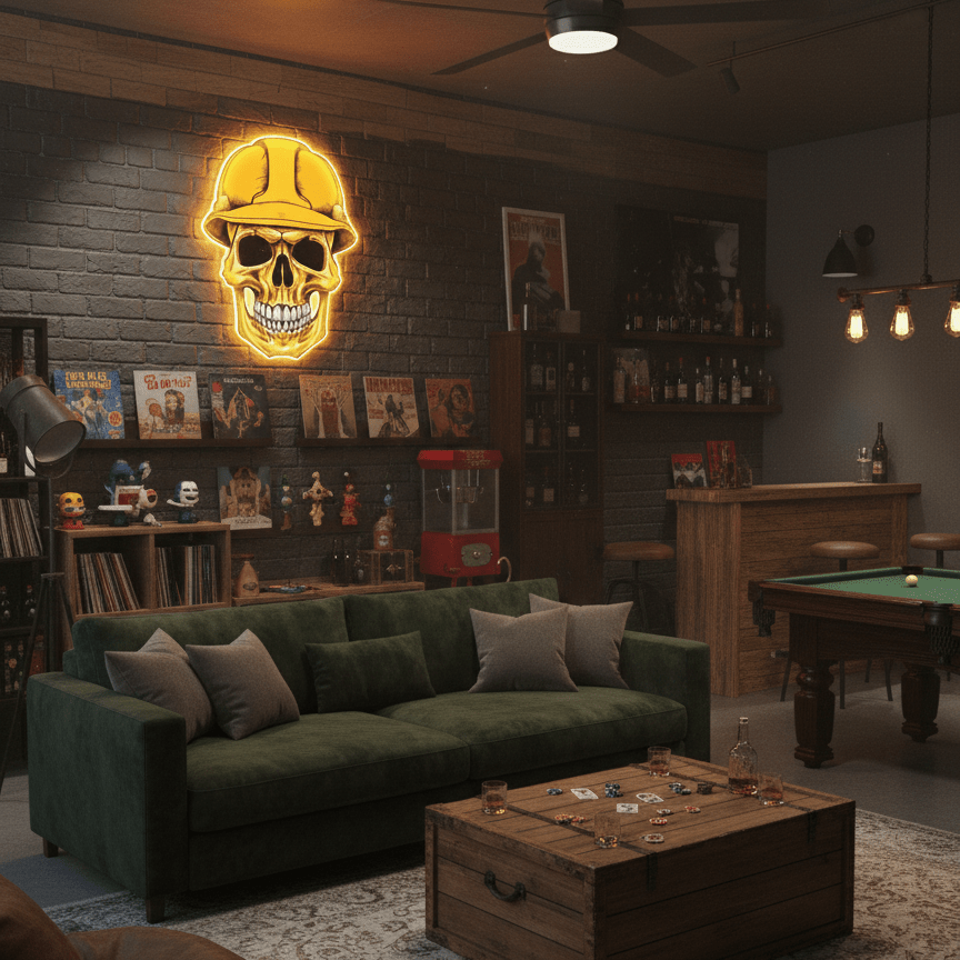 ShineNeon™ Hard Hat Skull LED Neon Sign - Construction Wall Decor for Garage Mancave & Workshop - Shineneon