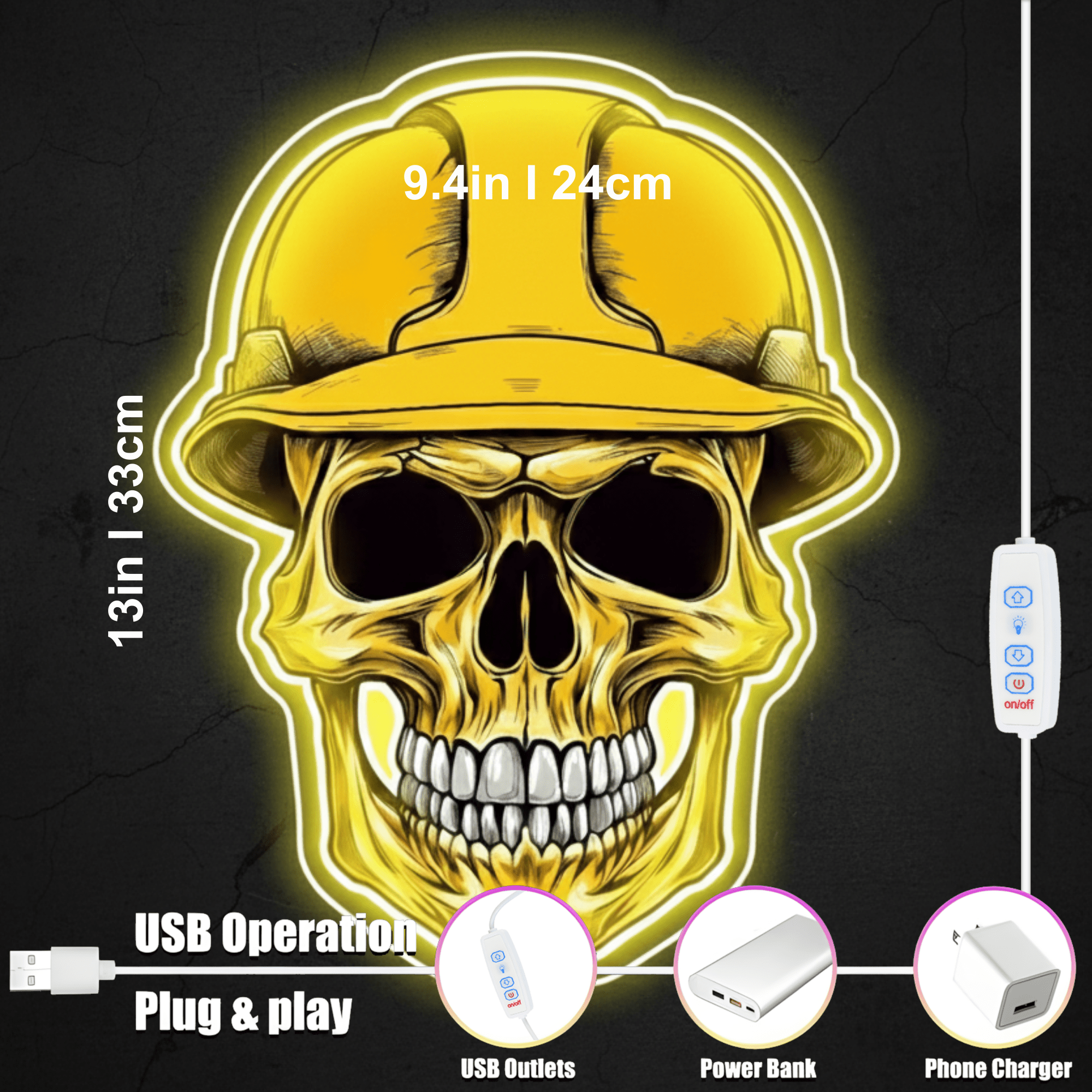 ShineNeon™ Hard Hat Skull LED Neon Sign - Construction Wall Decor for Garage Mancave & Workshop - Shineneon