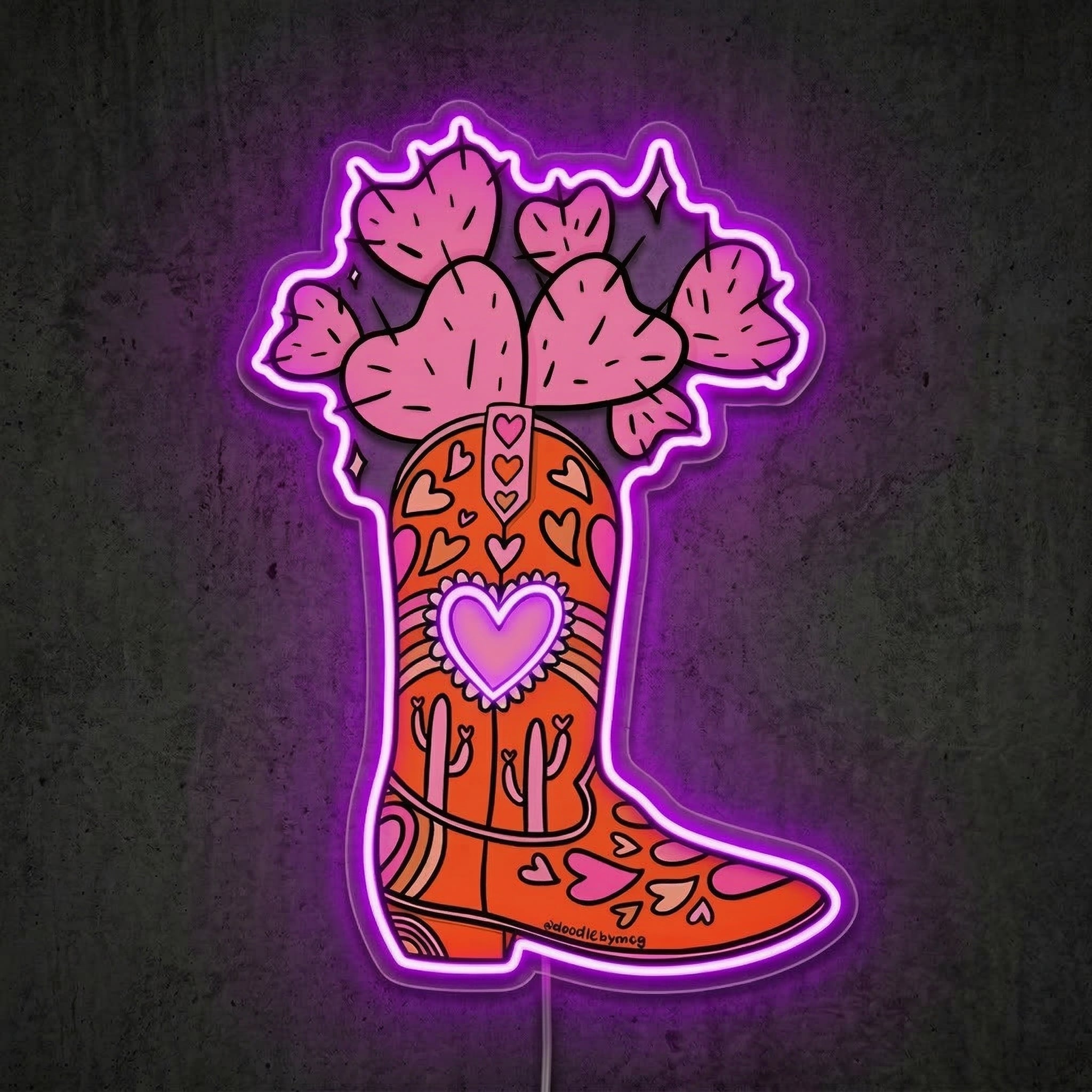 ShineNeon™ Heart Cactus Cowboy Boot Neon Sign Boho Western Wall Decor USB Powered Art - Shineneon
