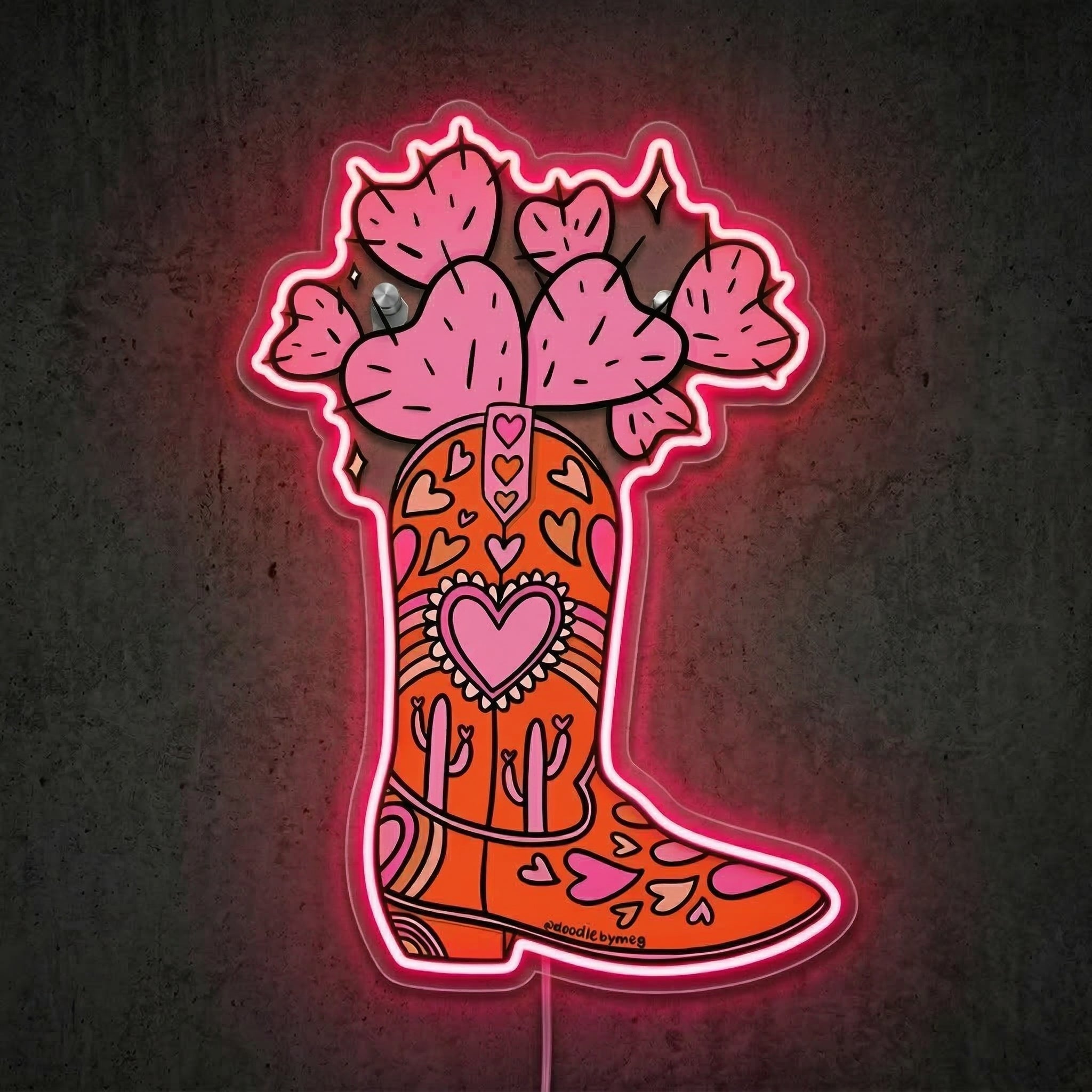ShineNeon™ Heart Cactus Cowboy Boot Neon Sign Boho Western Wall Decor USB Powered Art - Shineneon