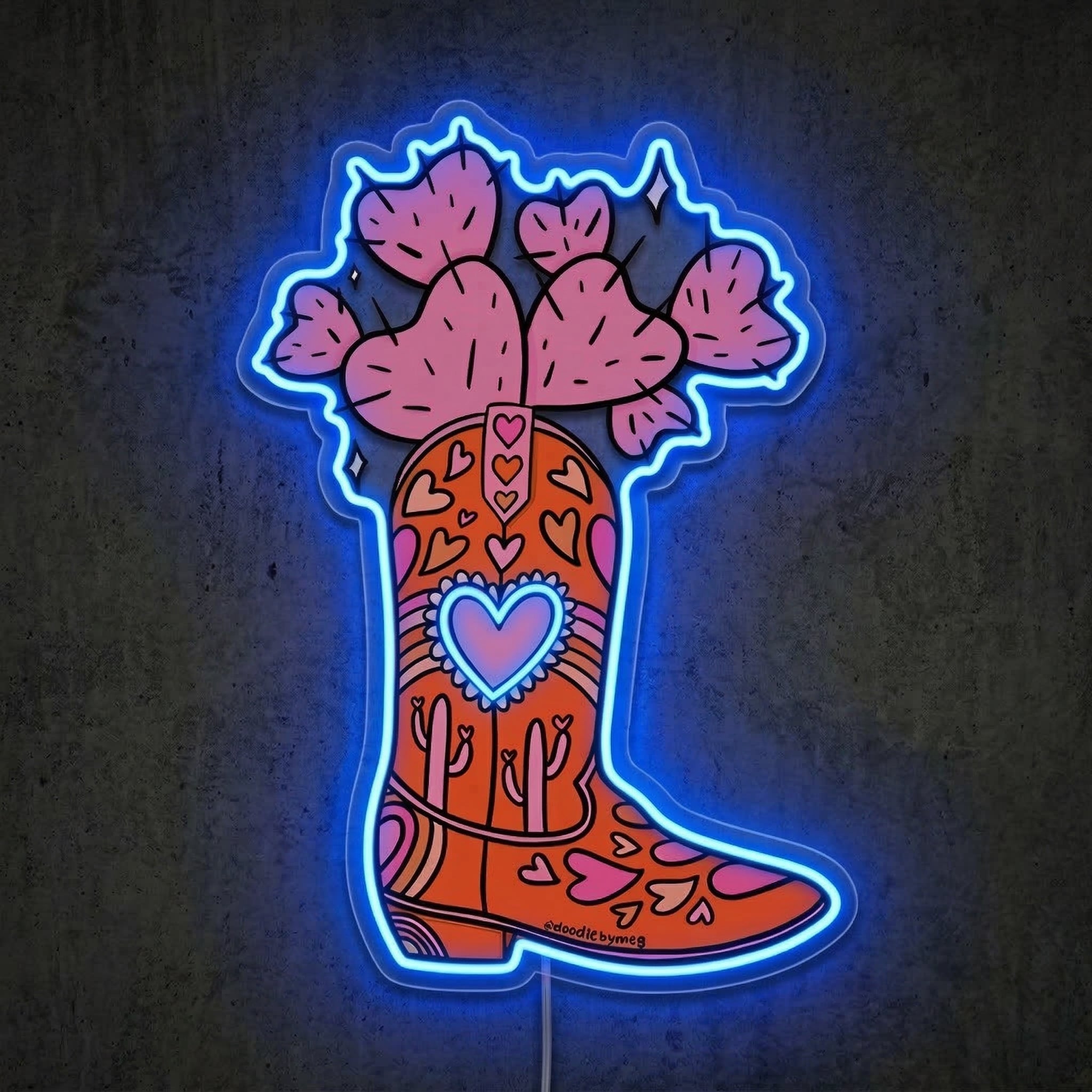 ShineNeon™ Heart Cactus Cowboy Boot Neon Sign Boho Western Wall Decor USB Powered Art - Shineneon