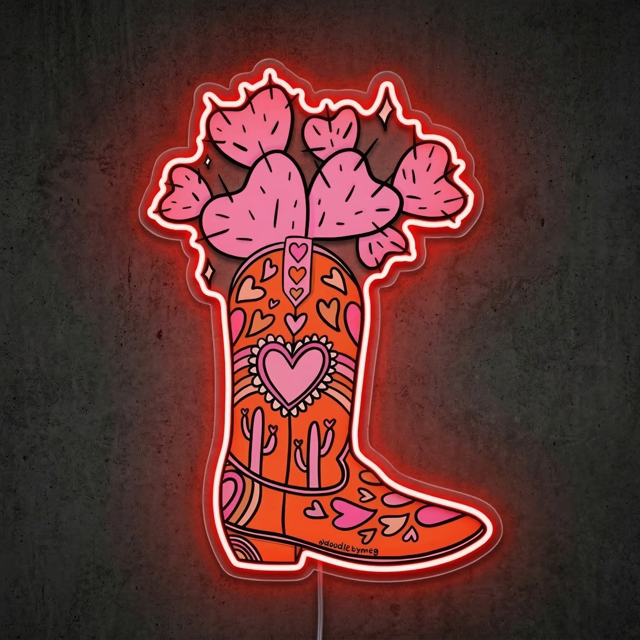ShineNeon™ Heart Cactus Cowboy Boot Neon Sign Boho Western Wall Decor USB Powered Art - Shineneon