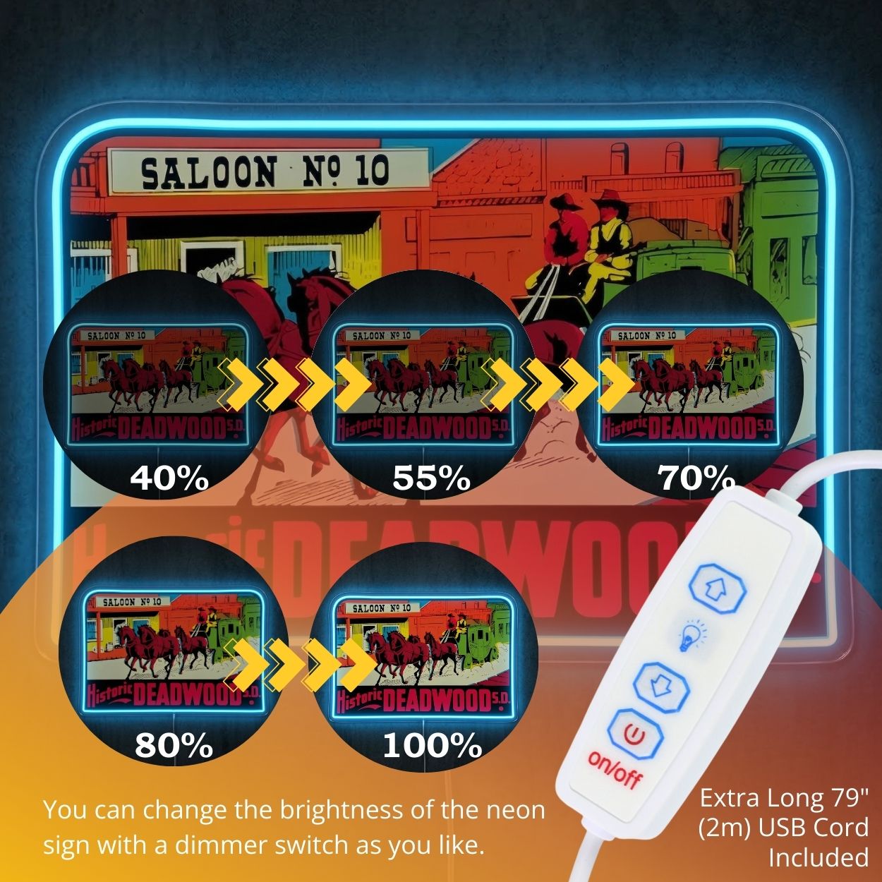 ShineNeon™ Historic Deadwood SD Neon Sign Wild West Saloon No 10 Wall Decor USB Power - Shineneon