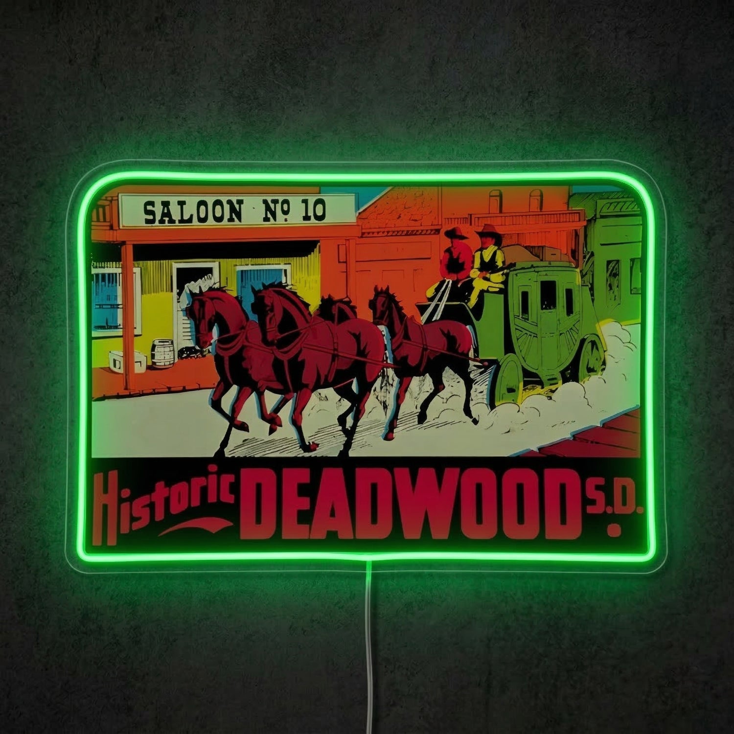 ShineNeon™ Historic Deadwood SD Neon Sign Wild West Saloon No 10 Wall Decor USB Power - Shineneon