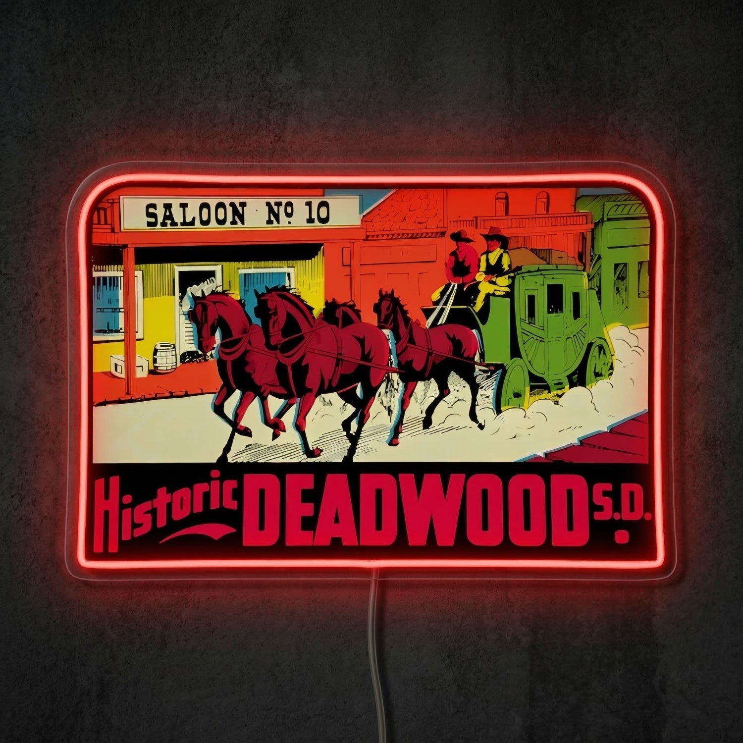 ShineNeon™ Historic Deadwood SD Neon Sign Wild West Saloon No 10 Wall Decor USB Power - Shineneon