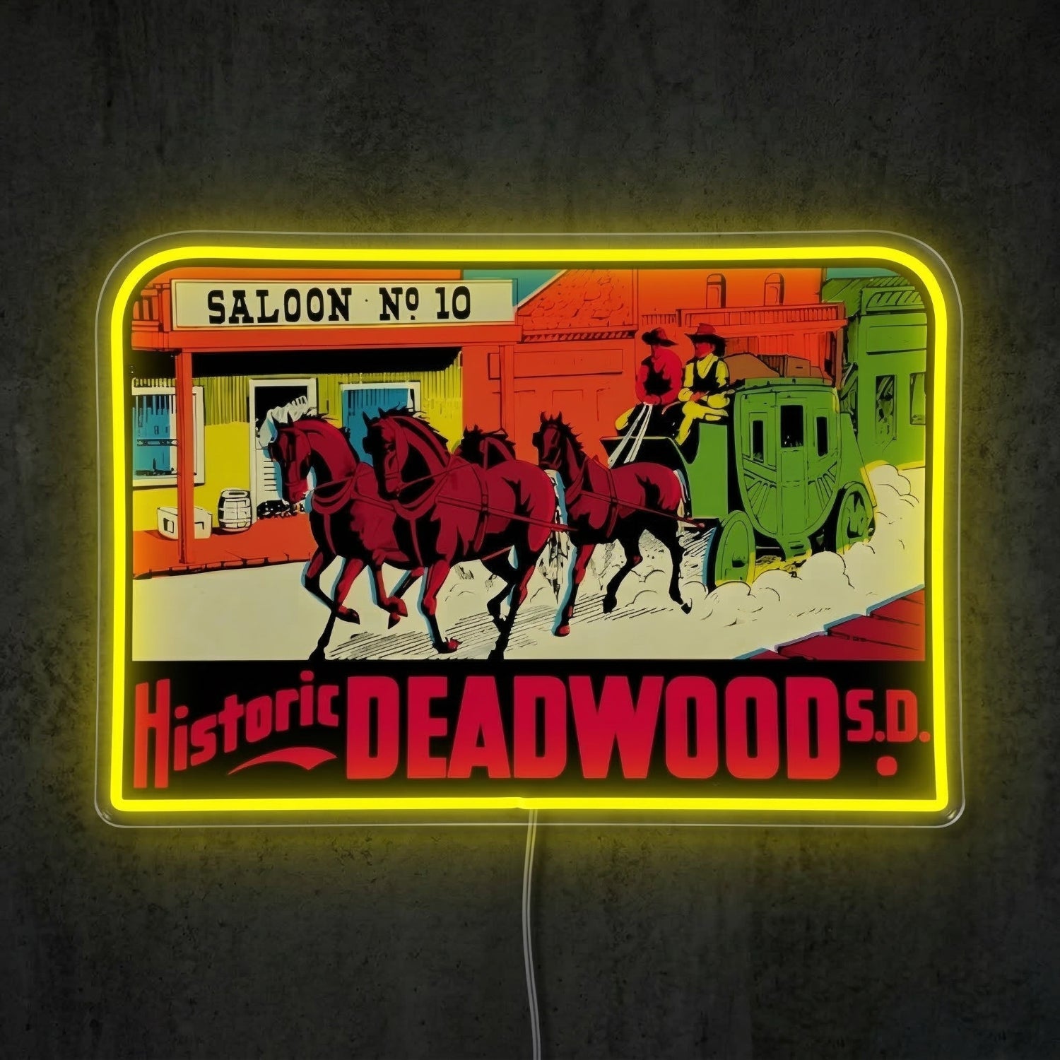 ShineNeon™ Historic Deadwood SD Neon Sign Wild West Saloon No 10 Wall Decor USB Power - Shineneon
