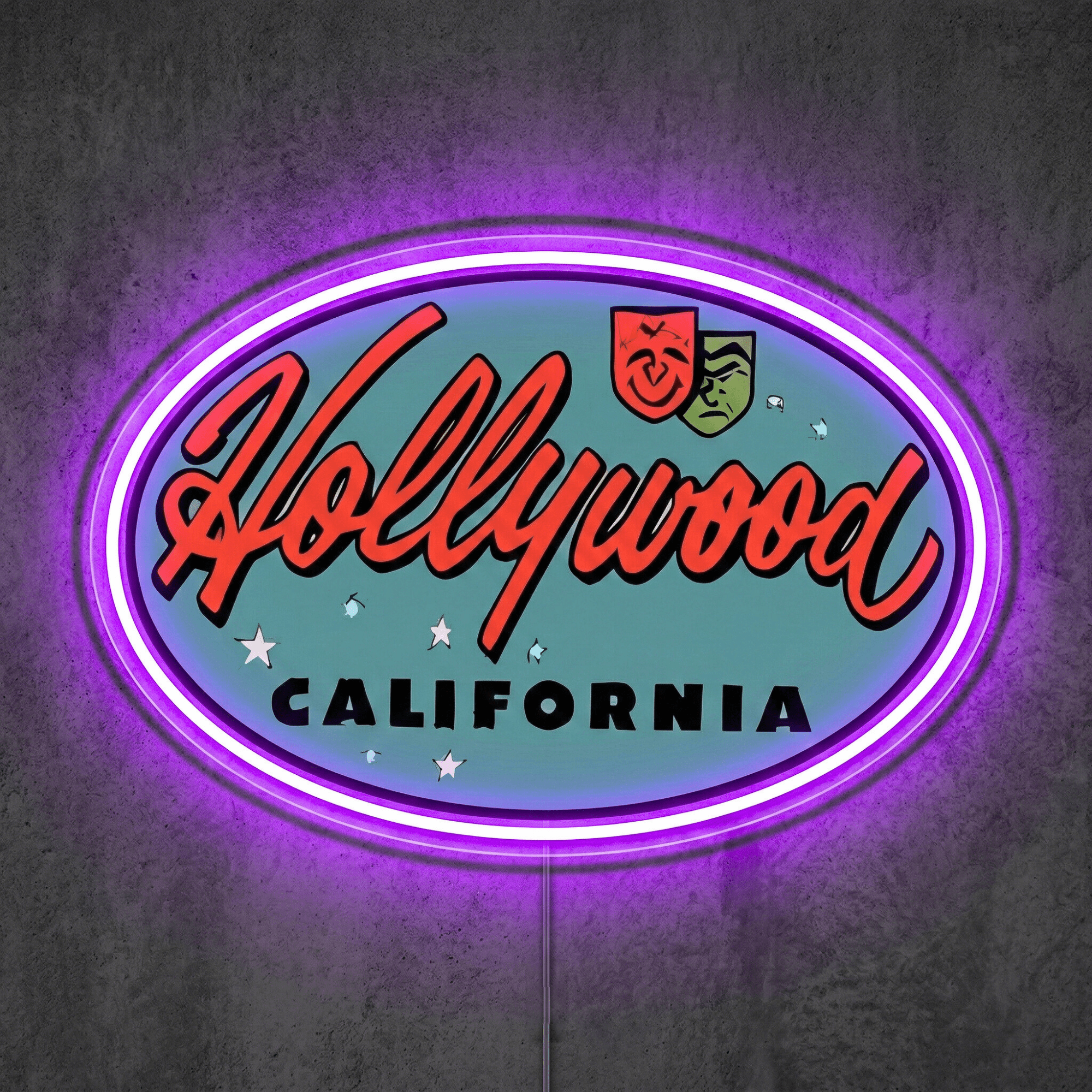 ShineNeon™ Hollywood California LED Neon Sign - Vintage Movie Room Wall Decor USB Powered - Shineneon