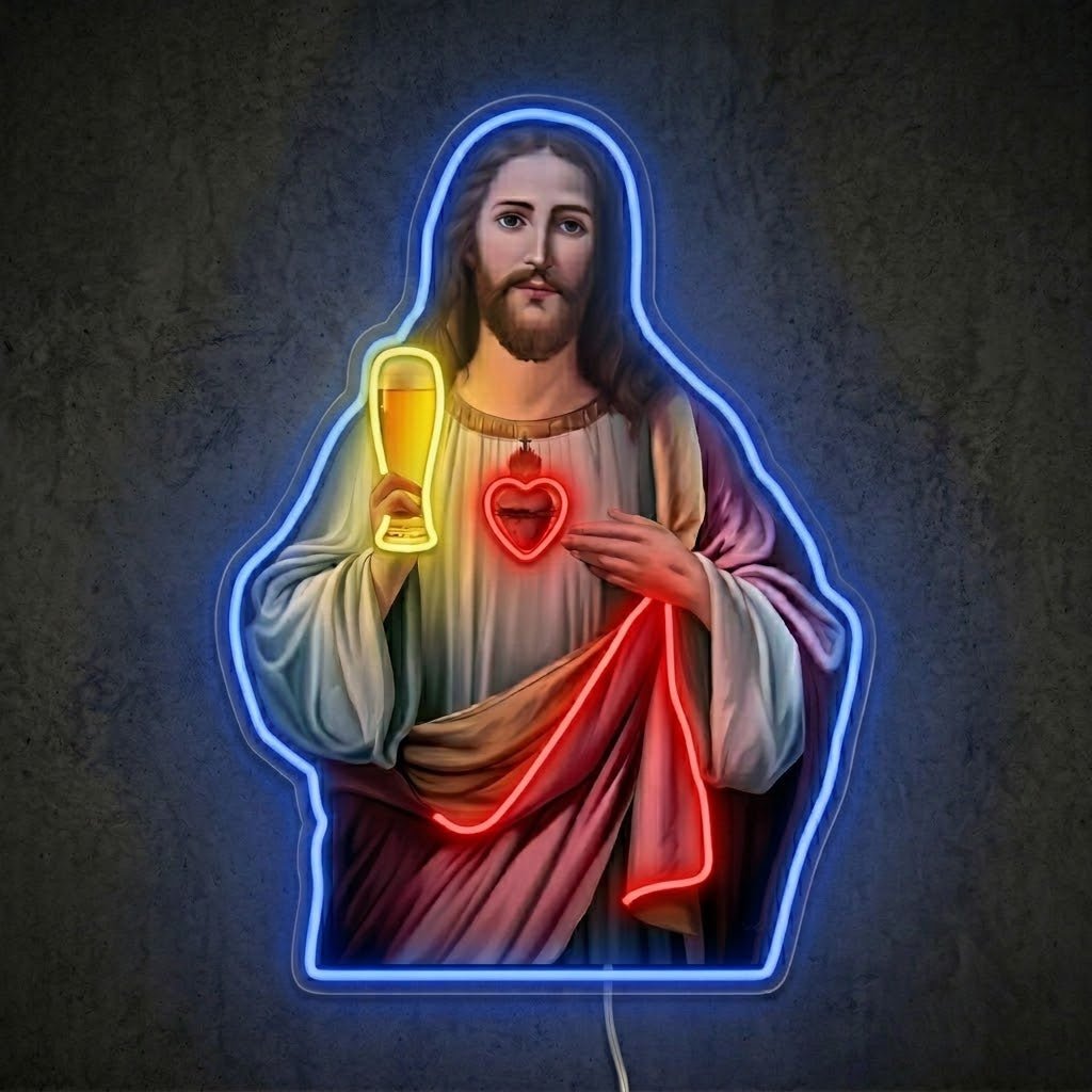 ShineNeon™ Holy Jesus Holding Beer Glass Neon Sign USB Power - Shineneon