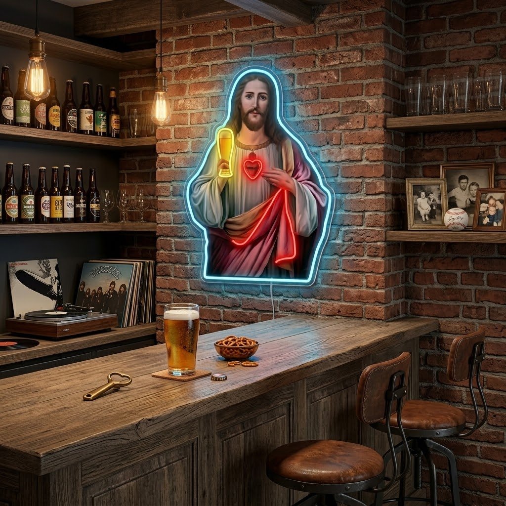ShineNeon™ Holy Jesus Holding Beer Glass Neon Sign USB Power - Shineneon