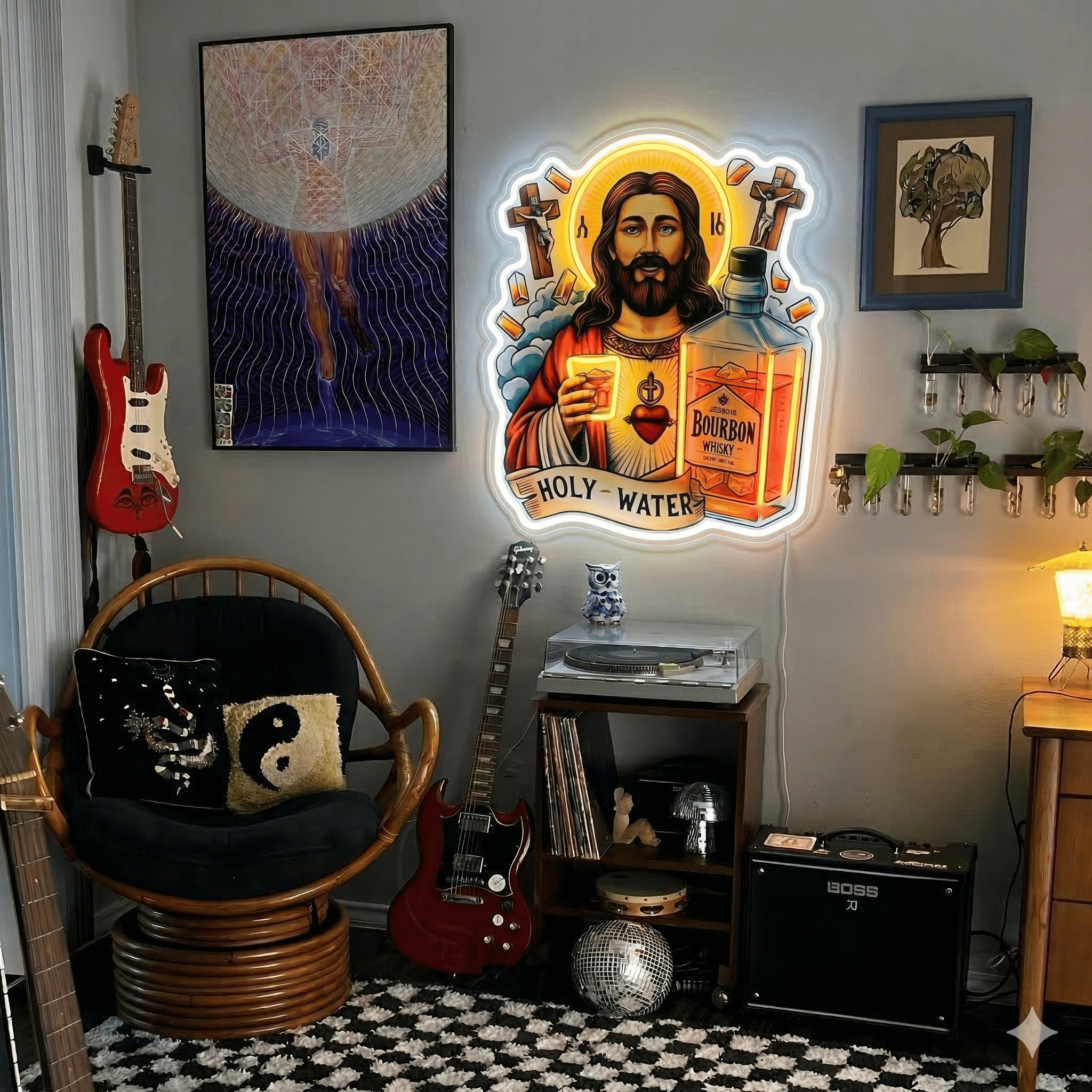 ShineNeonâ„?Holy Water Bourbon Jesus Neon Sign - Funny Home Bar & Man Cave Wall Decor - USB Power - Shineneon