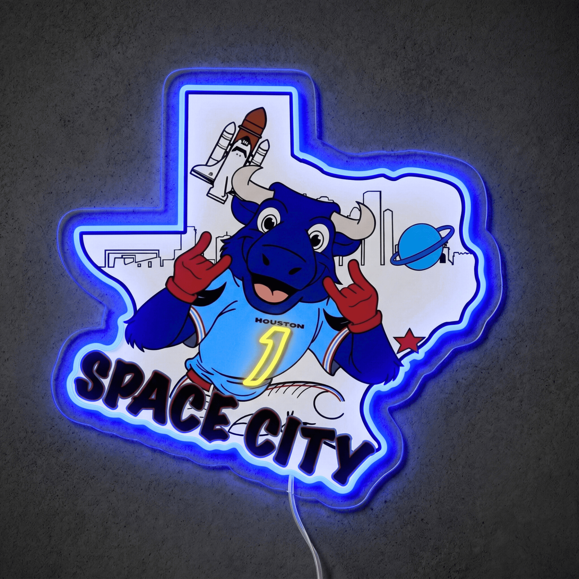 ShineNeon™ Houston Space City Texas Bull LED Neon Sign Multi - Color Sport Cave Vibe USB Power - Shineneon