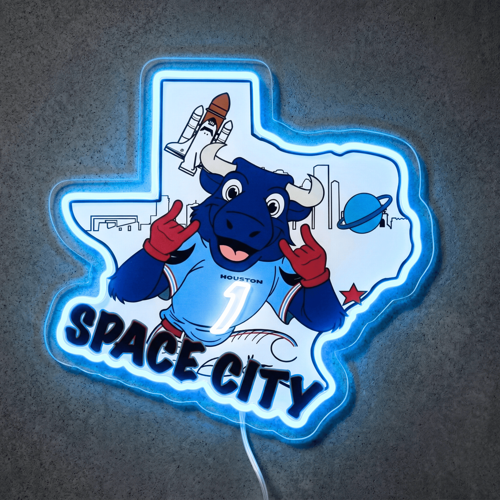 ShineNeon™ Houston Space City Texas Bull LED Neon Sign Multi - Color Sport Cave Vibe USB Power - Shineneon