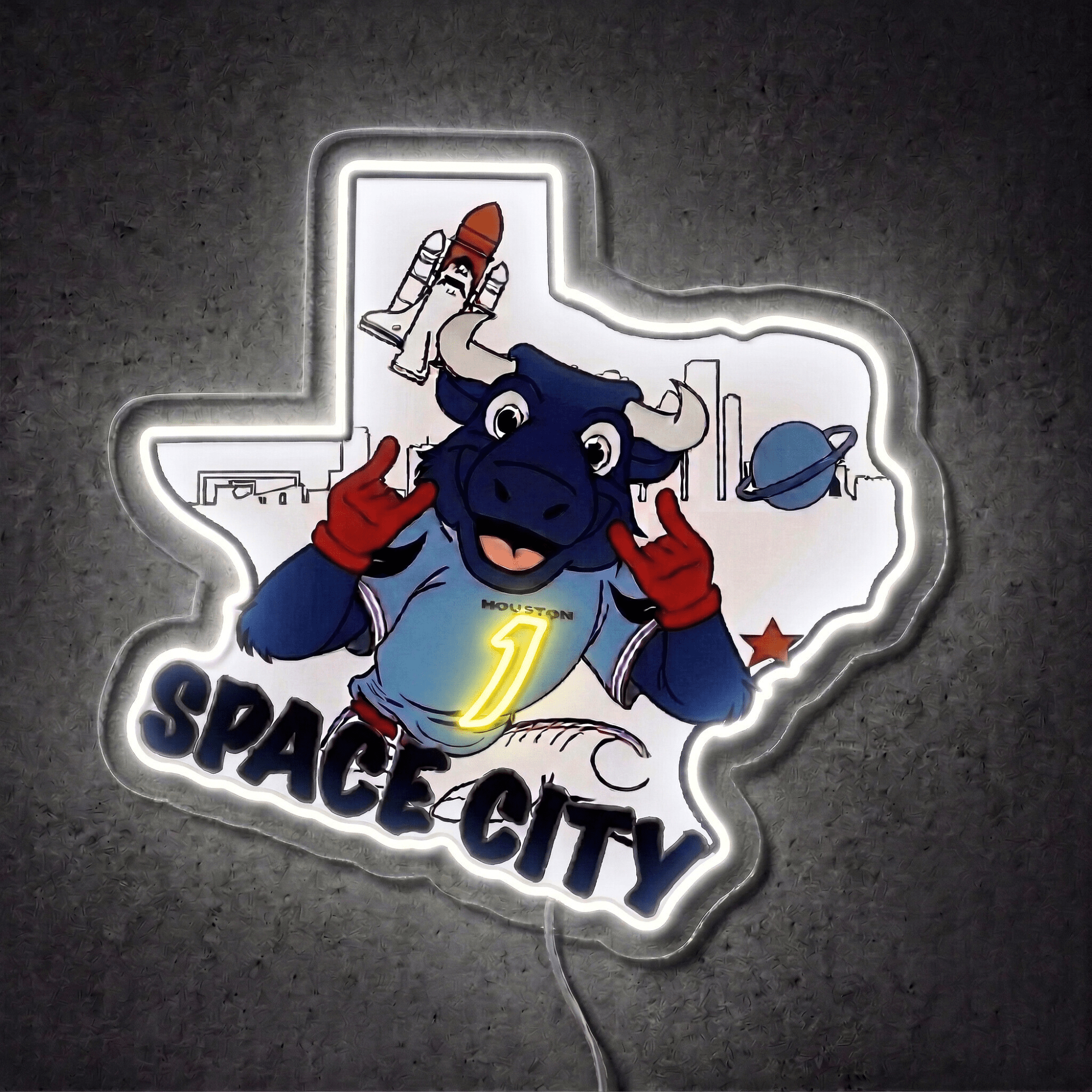 ShineNeon™ Houston Space City Texas Bull LED Neon Sign Multi - Color Sport Cave Vibe USB Power - Shineneon