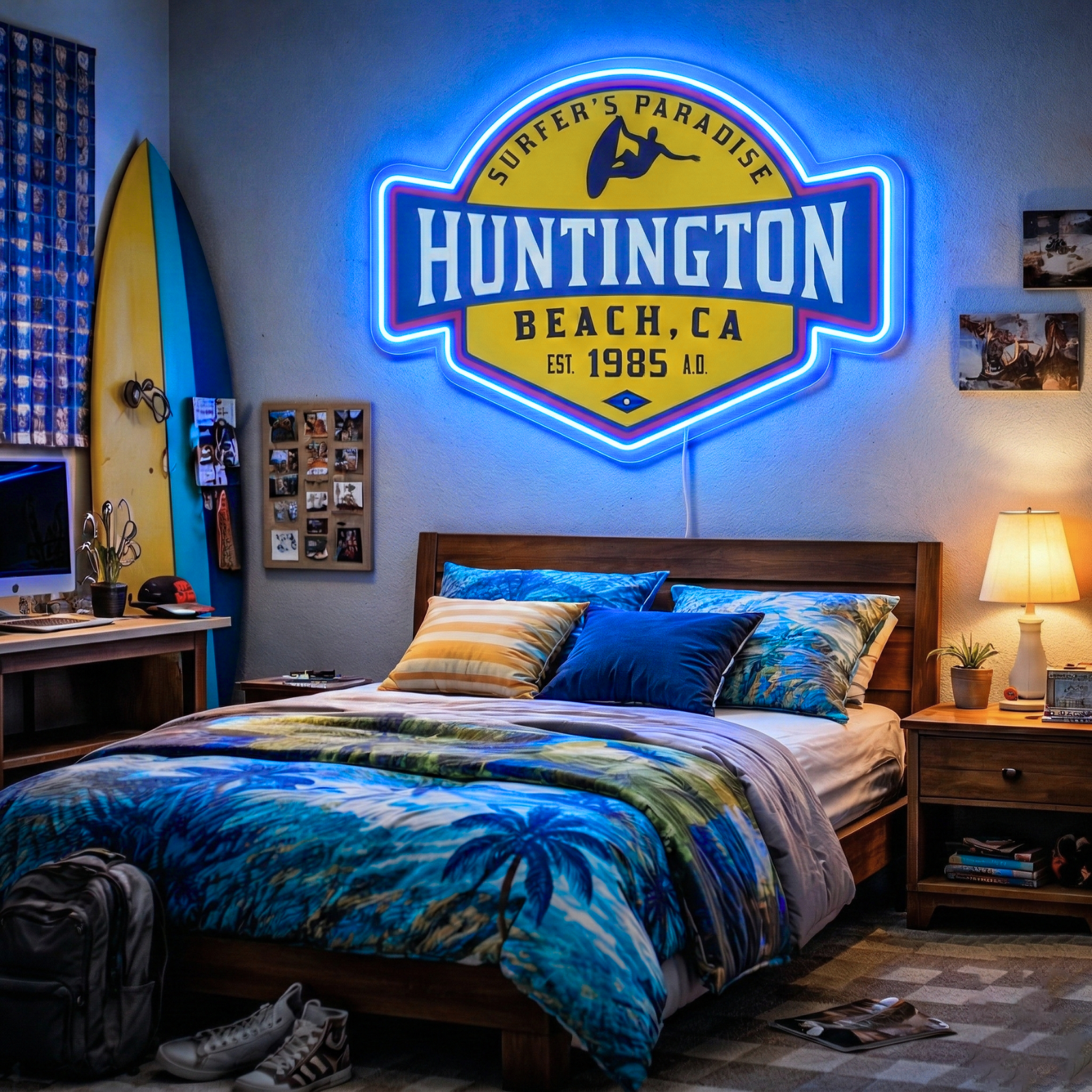 ShineNeon™ Huntington Beach CA Surfers Paradise LED Neon Sign - Retro Wall Decor USB Powered - Shineneon