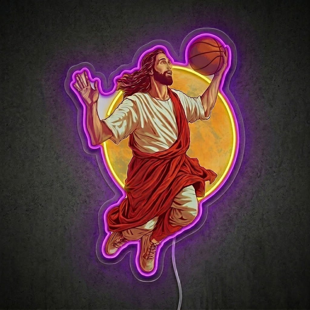 ShineNeon™ Jesus Basketball Neon Sign Holy Hoops Art for Man Cave USB Power - Shineneon