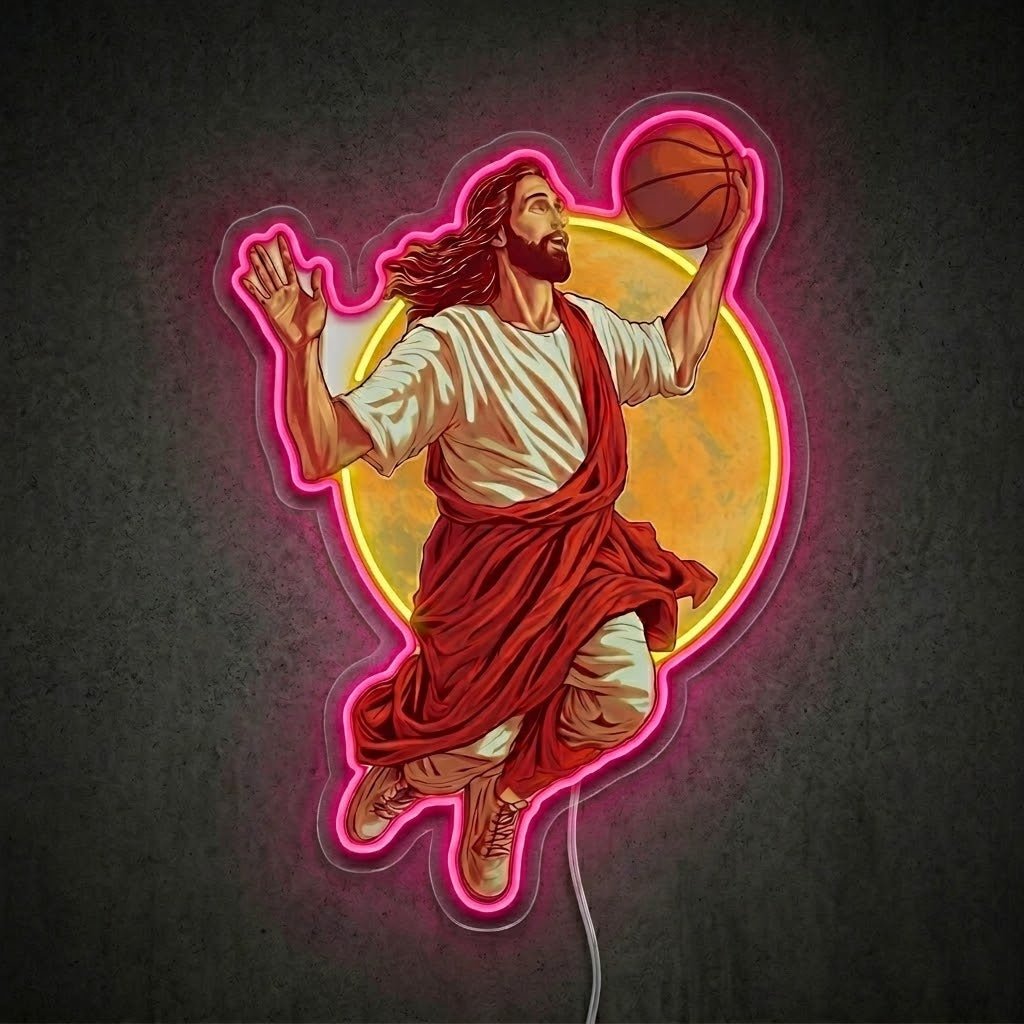 ShineNeon™ Jesus Basketball Neon Sign Holy Hoops Art for Man Cave USB Power - Shineneon