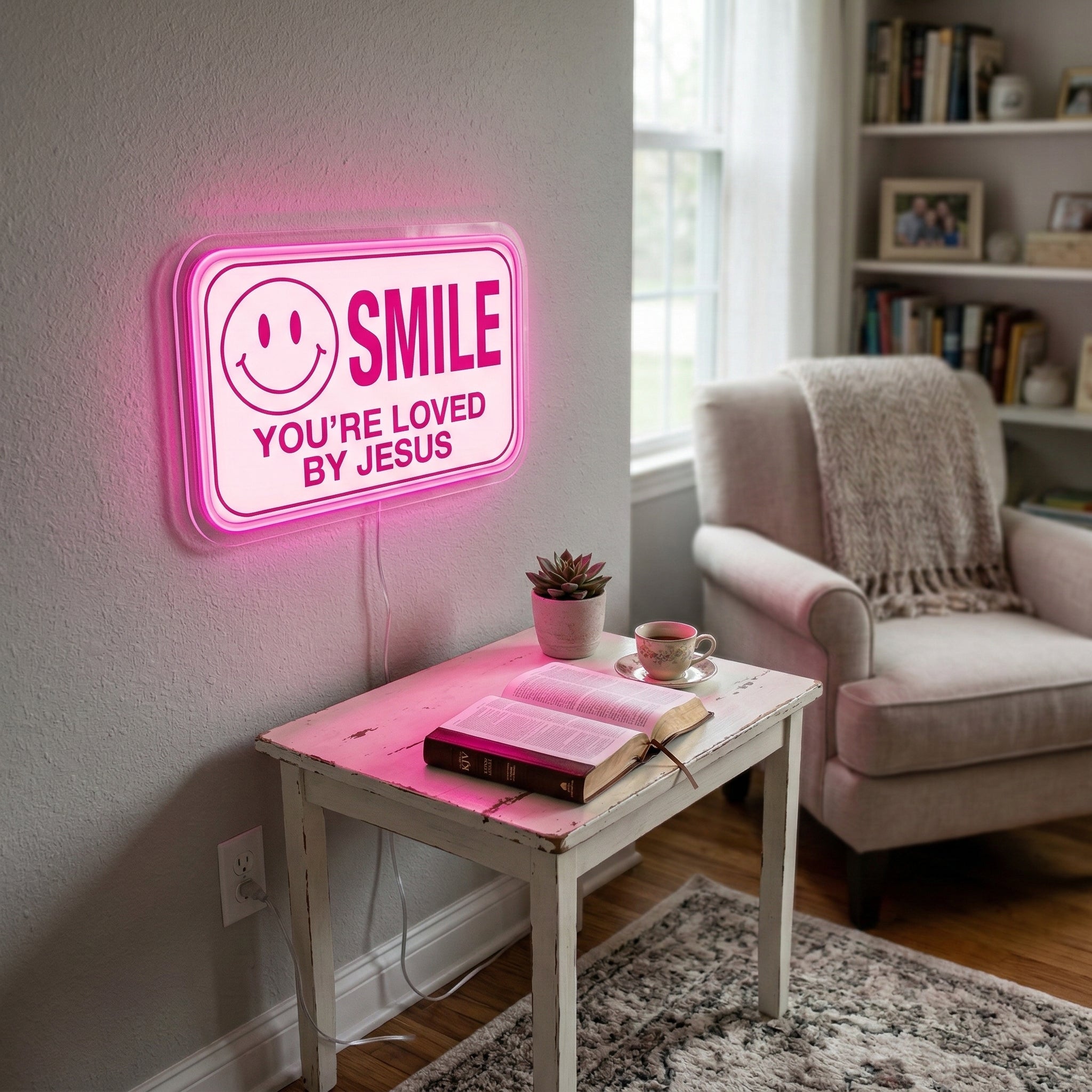 ShineNeon™ Jesus Loves You Smile LED Neon Sign Home Wall Faith Decor USB Powered - Shineneon