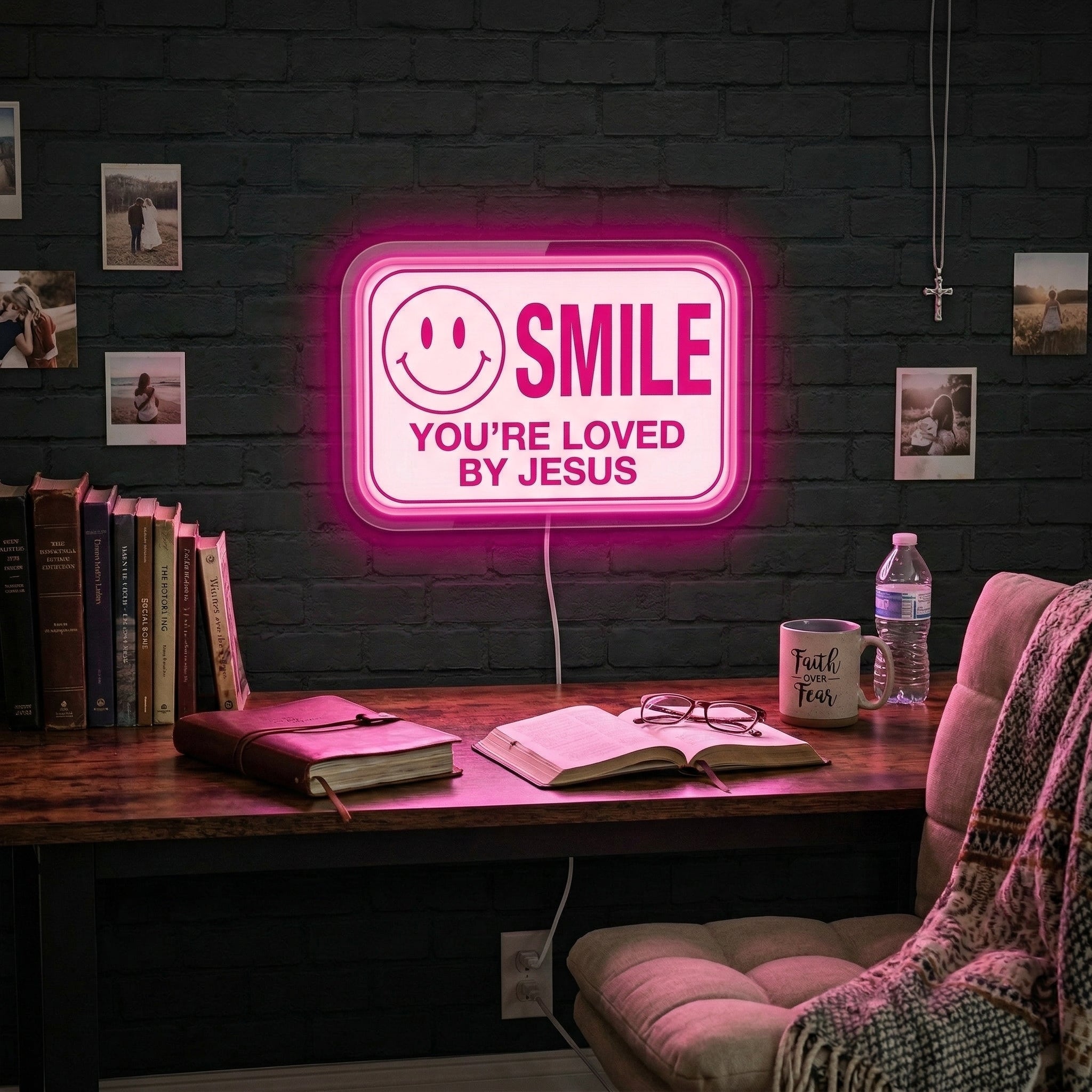 ShineNeon™ Jesus Loves You Smile LED Neon Sign Home Wall Faith Decor USB Powered - Shineneon