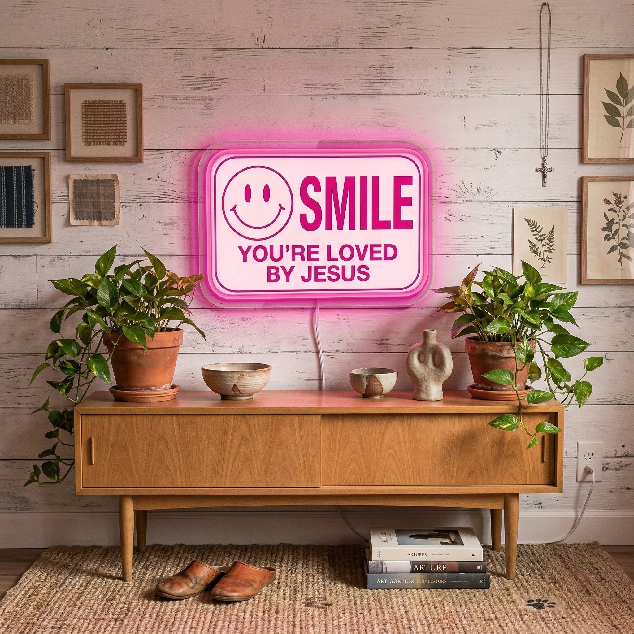 ShineNeon™ Jesus Loves You Smile LED Neon Sign Home Wall Faith Decor USB Powered - Shineneon