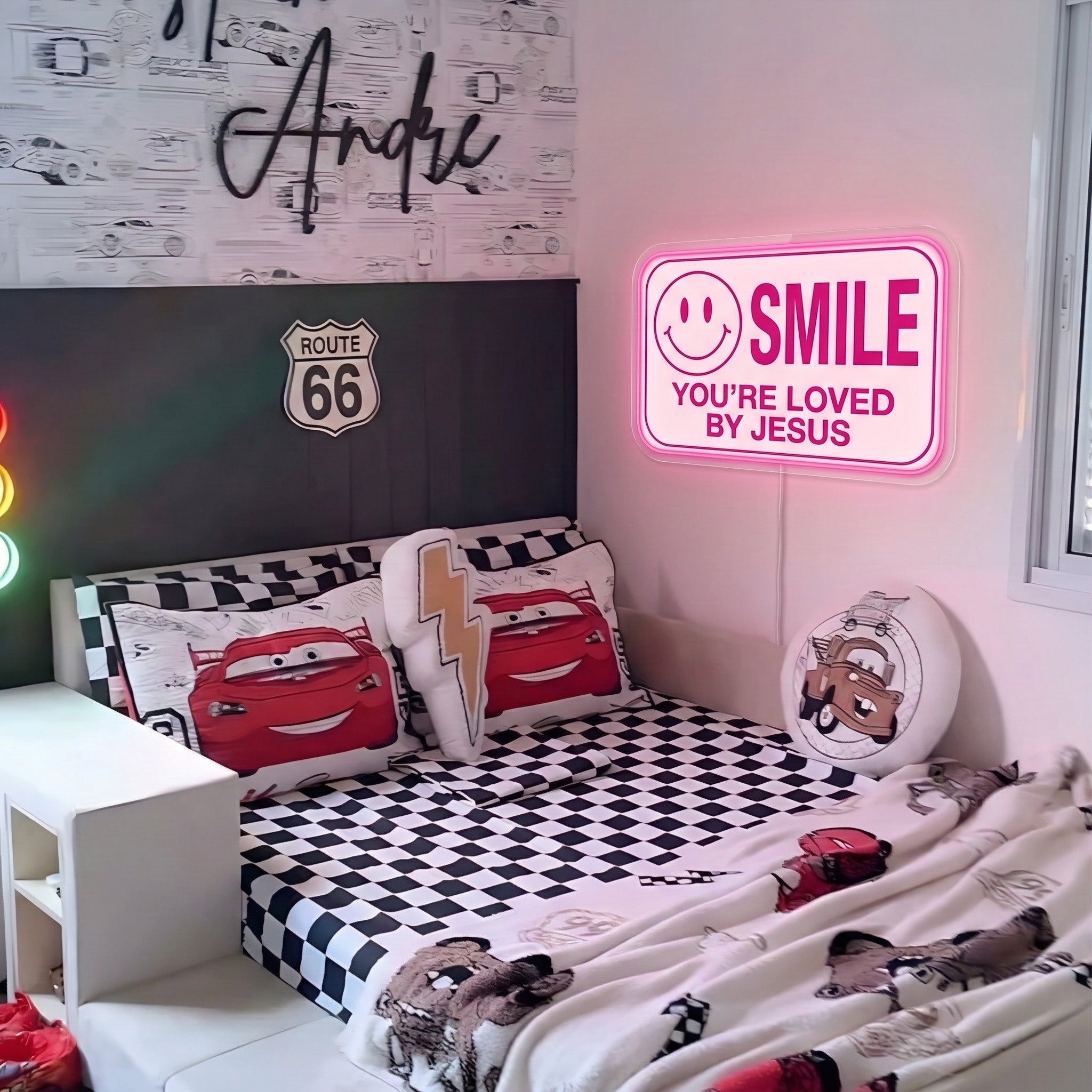 ShineNeon™ Jesus Loves You Smile LED Neon Sign Home Wall Faith Decor USB Powered - Shineneon
