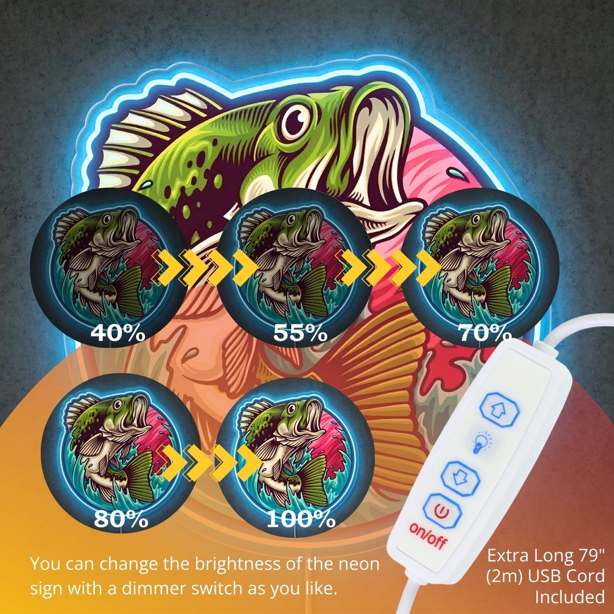 ShineNeon™ Largemouth Bass Leaping Neon Sign Dynamic Fishing Sunset Art USB Powered - Shineneon