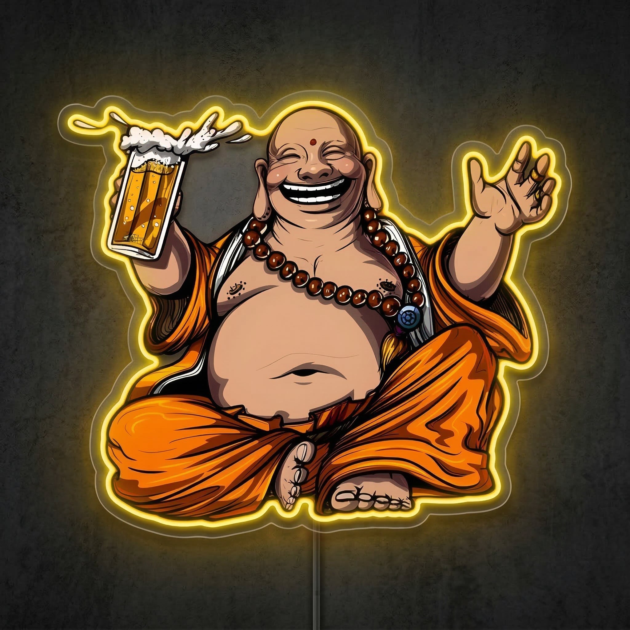 ShineNeon™ Laughing Buddha Beer Neon Sign Zen Garden Bar Decor USB Power Neon Sign - Shineneon