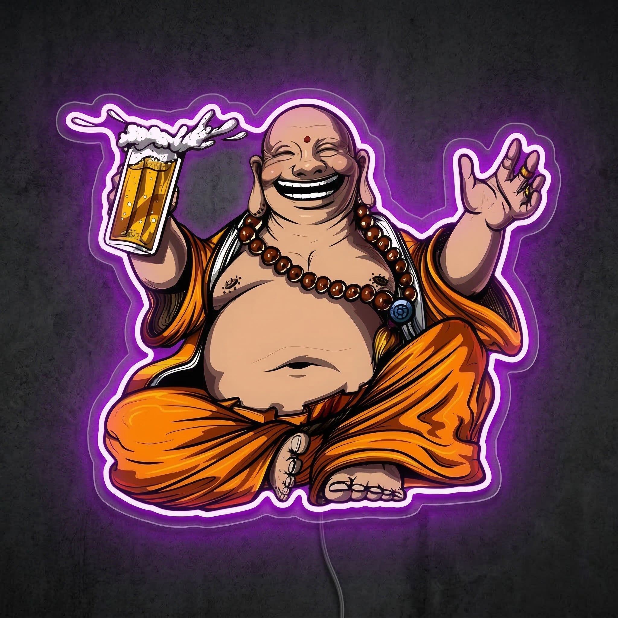 ShineNeon™ Laughing Buddha Beer Neon Sign Zen Garden Bar Decor USB Power Neon Sign - Shineneon