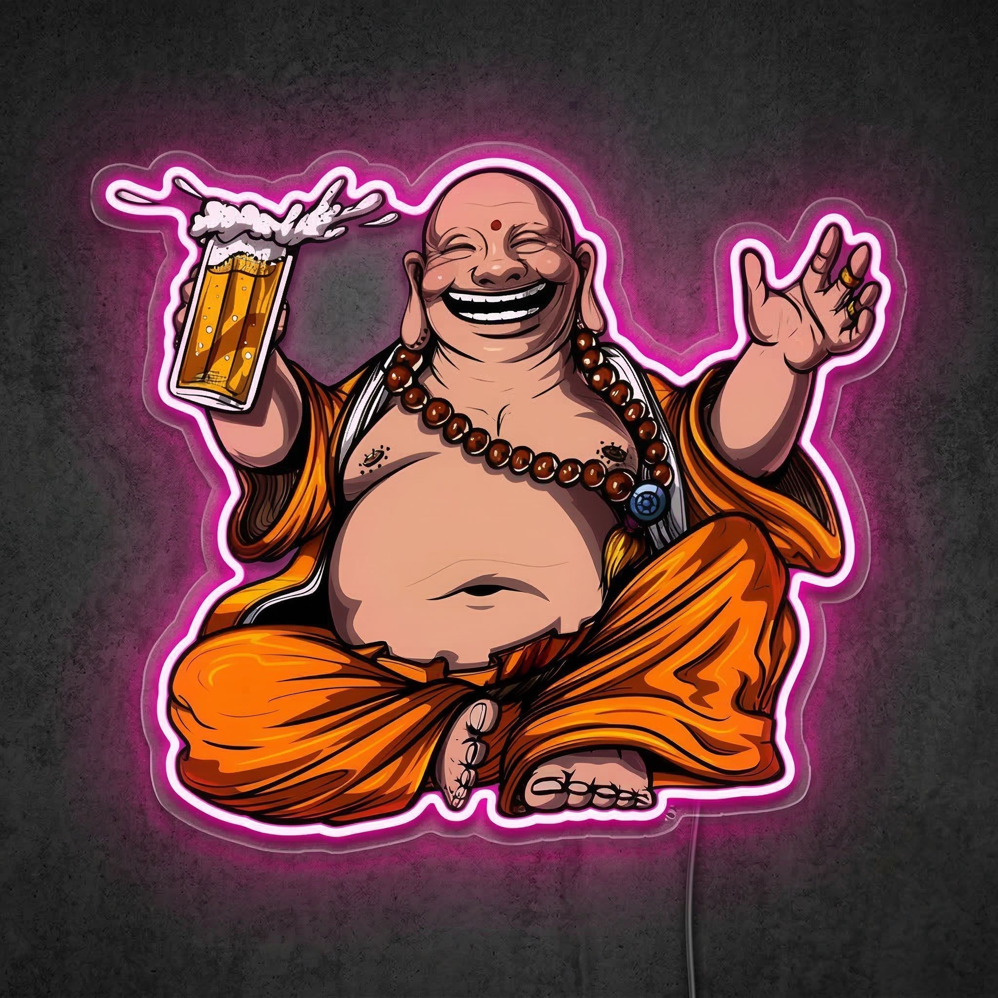 ShineNeon™ Laughing Buddha Beer Neon Sign Zen Garden Bar Decor USB Power Neon Sign - Shineneon
