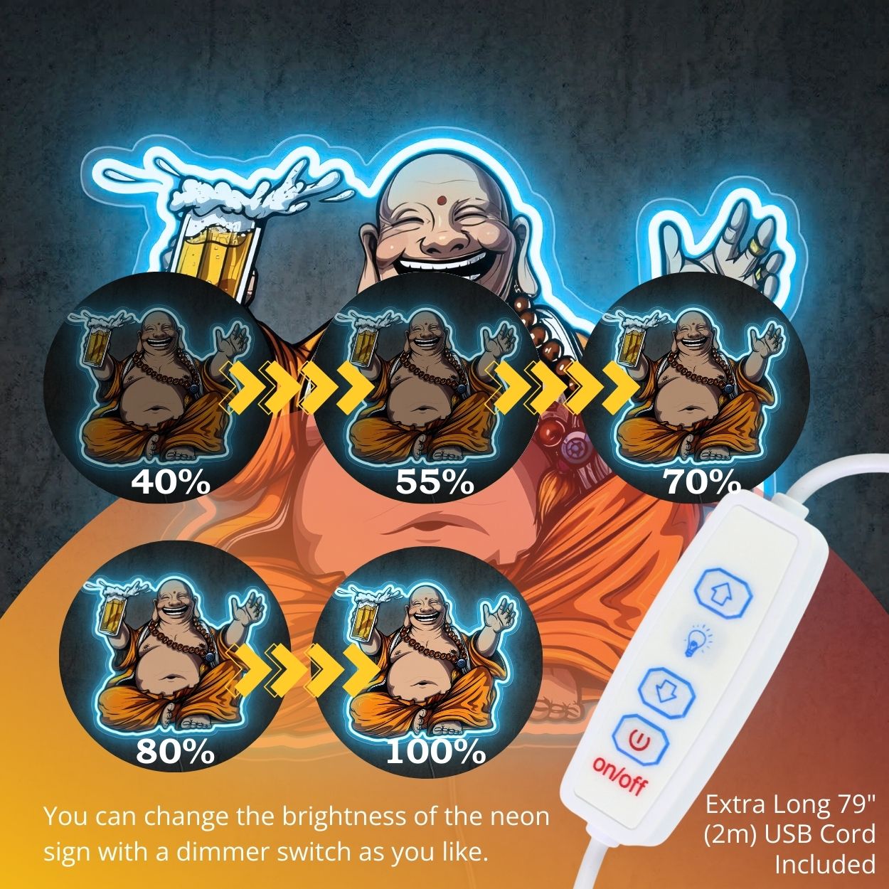ShineNeon™ Laughing Buddha Beer Neon Sign Zen Garden Bar Decor USB Power Neon Sign - Shineneon