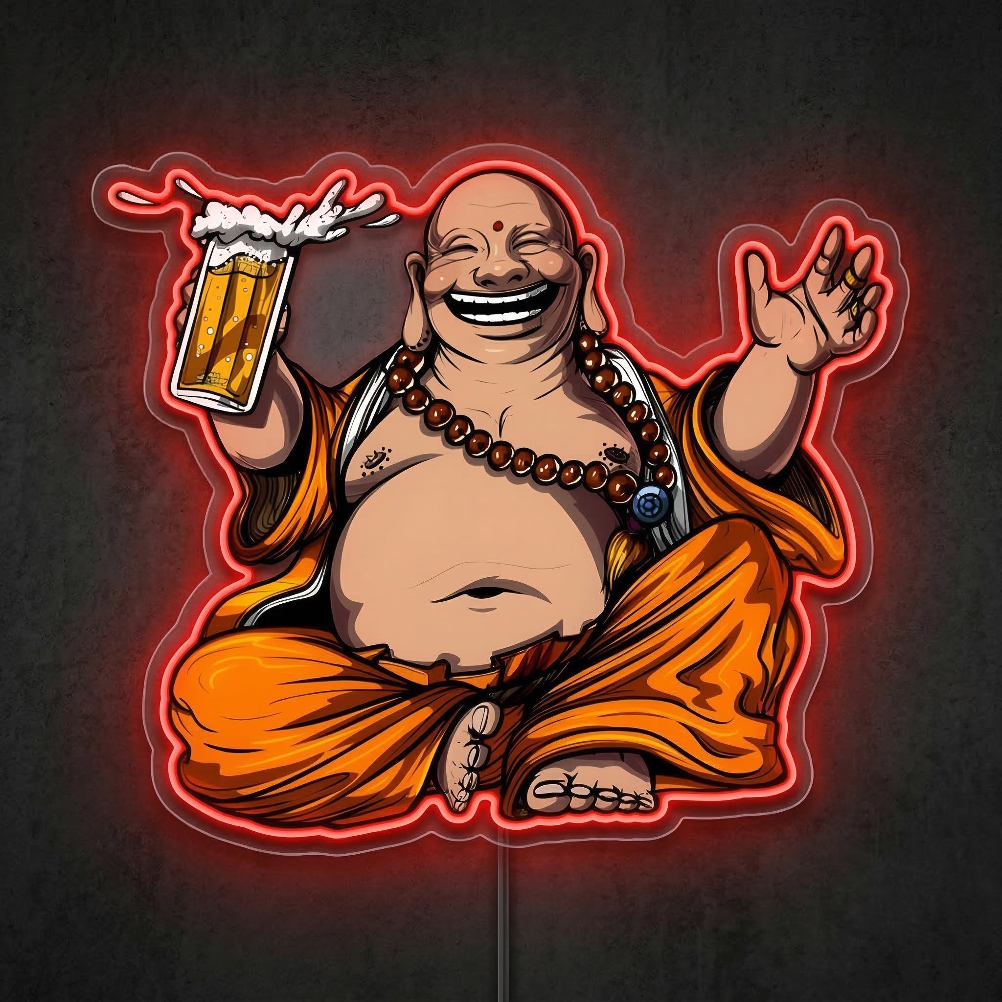ShineNeon™ Laughing Buddha Beer Neon Sign Zen Garden Bar Decor USB Power Neon Sign - Shineneon