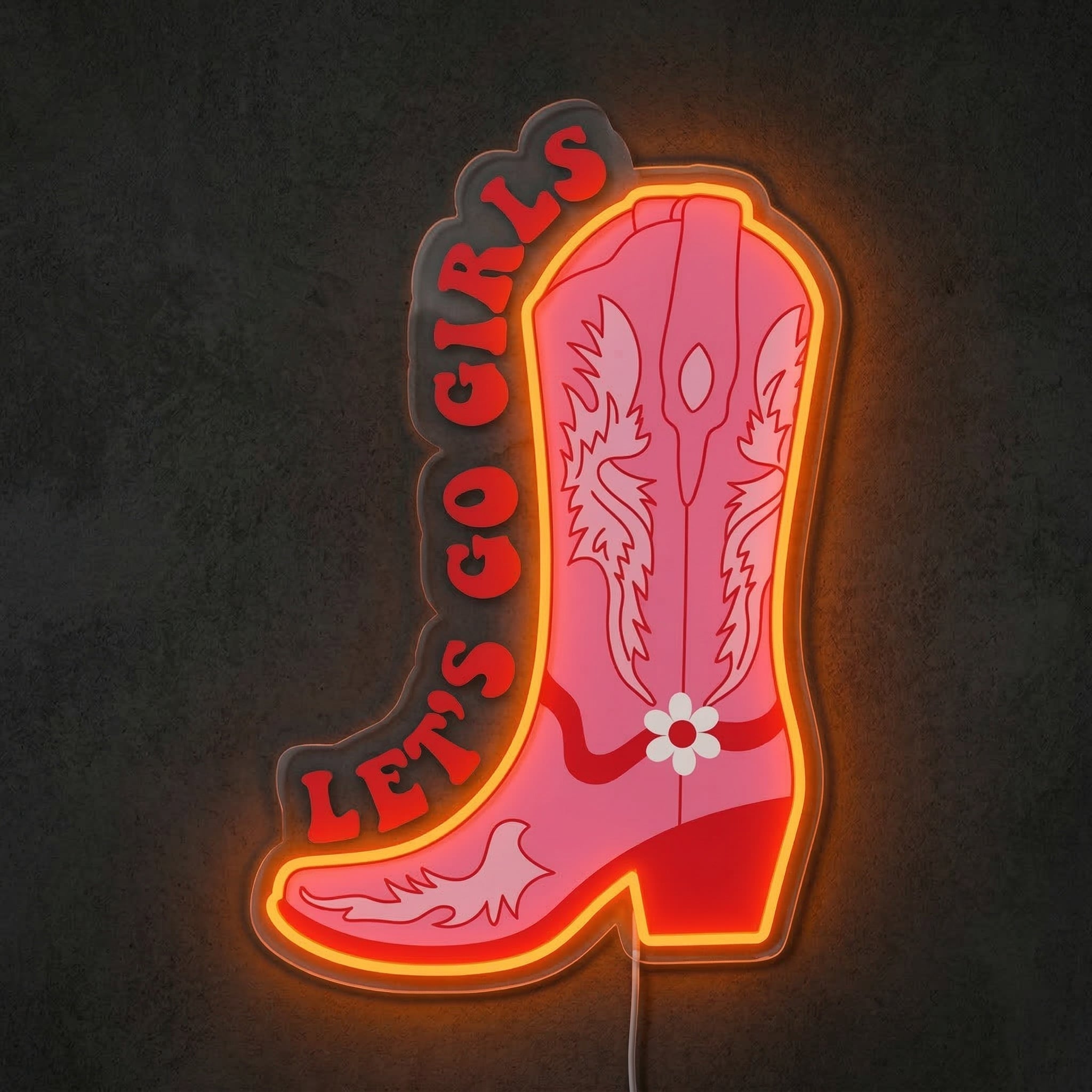 ShineNeon™ Let's Go Girls Pink Cowboy Boot Neon Sign Western Boho Wall Decor USB Power - Shineneon