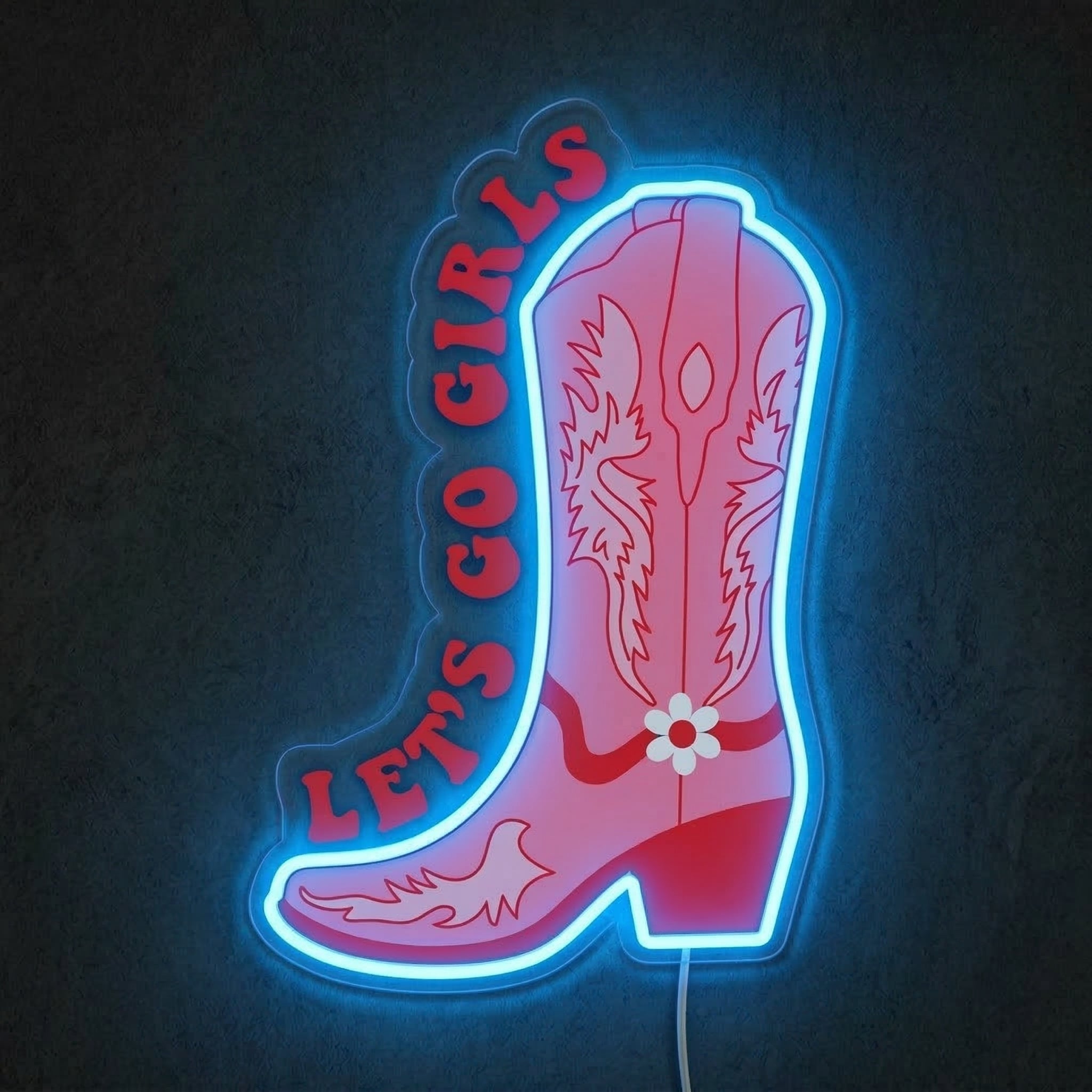 ShineNeon™ Let's Go Girls Pink Cowboy Boot Neon Sign Western Boho Wall Decor USB Power - Shineneon