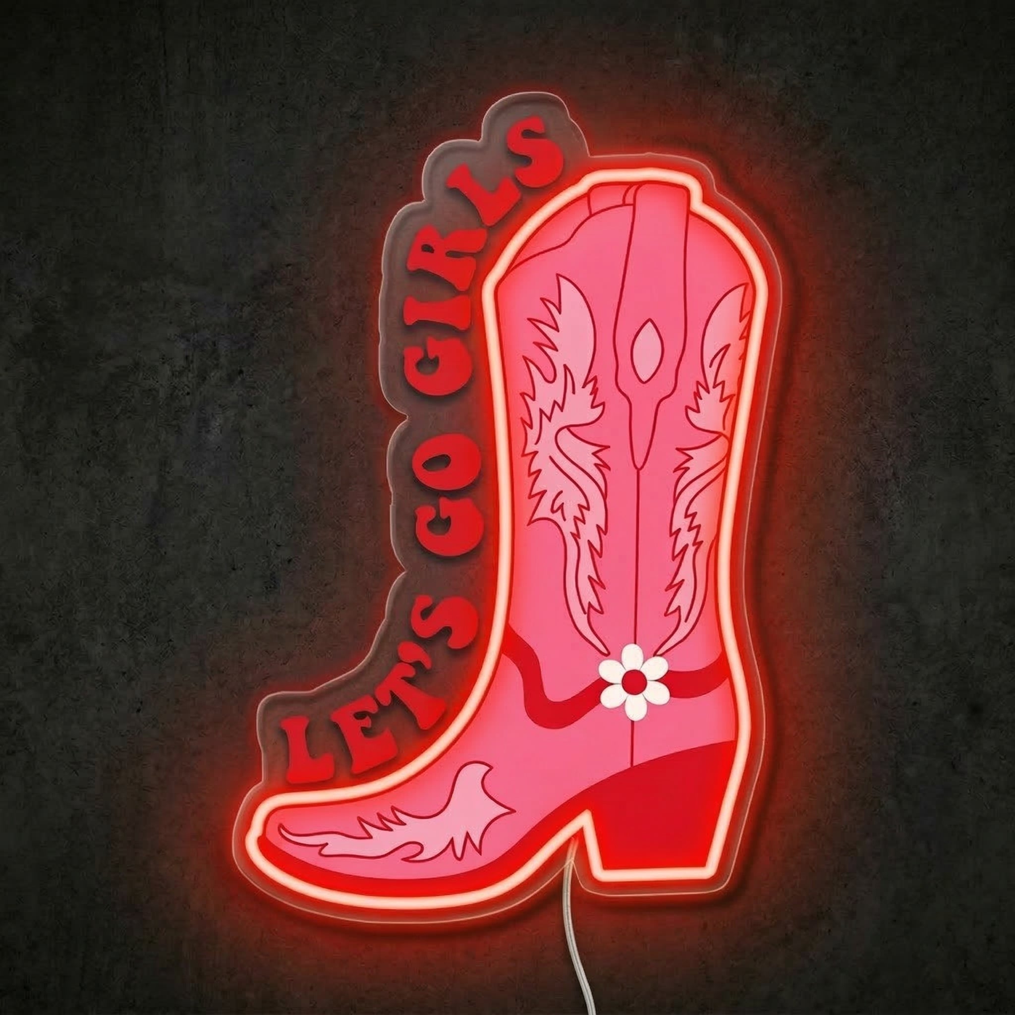 ShineNeon™ Let's Go Girls Pink Cowboy Boot Neon Sign Western Boho Wall Decor USB Power - Shineneon