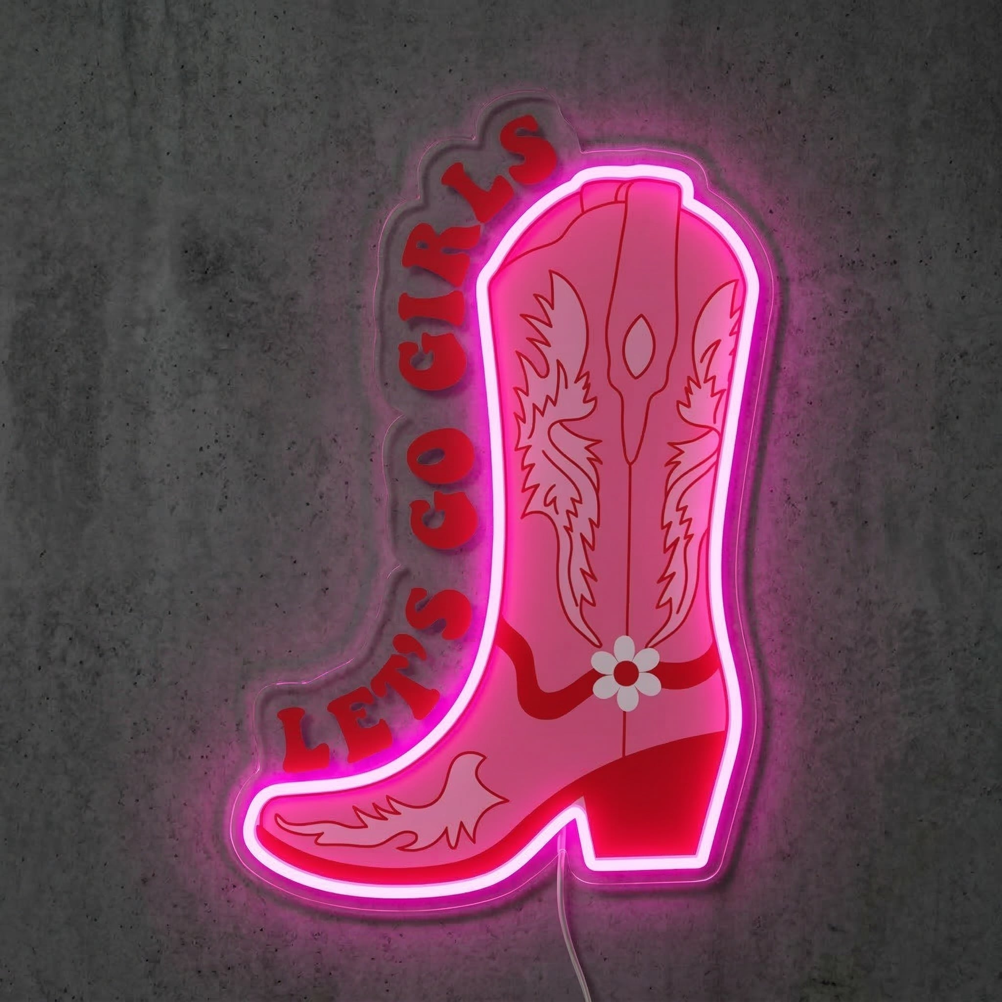 ShineNeon™ Let's Go Girls Pink Cowboy Boot Neon Sign Western Boho Wall Decor USB Power - Shineneon