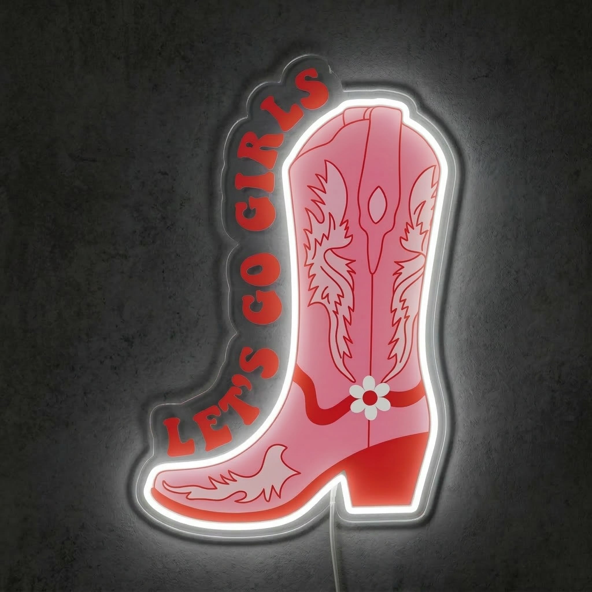 ShineNeon™ Let's Go Girls Pink Cowboy Boot Neon Sign Western Boho Wall Decor USB Power - Shineneon