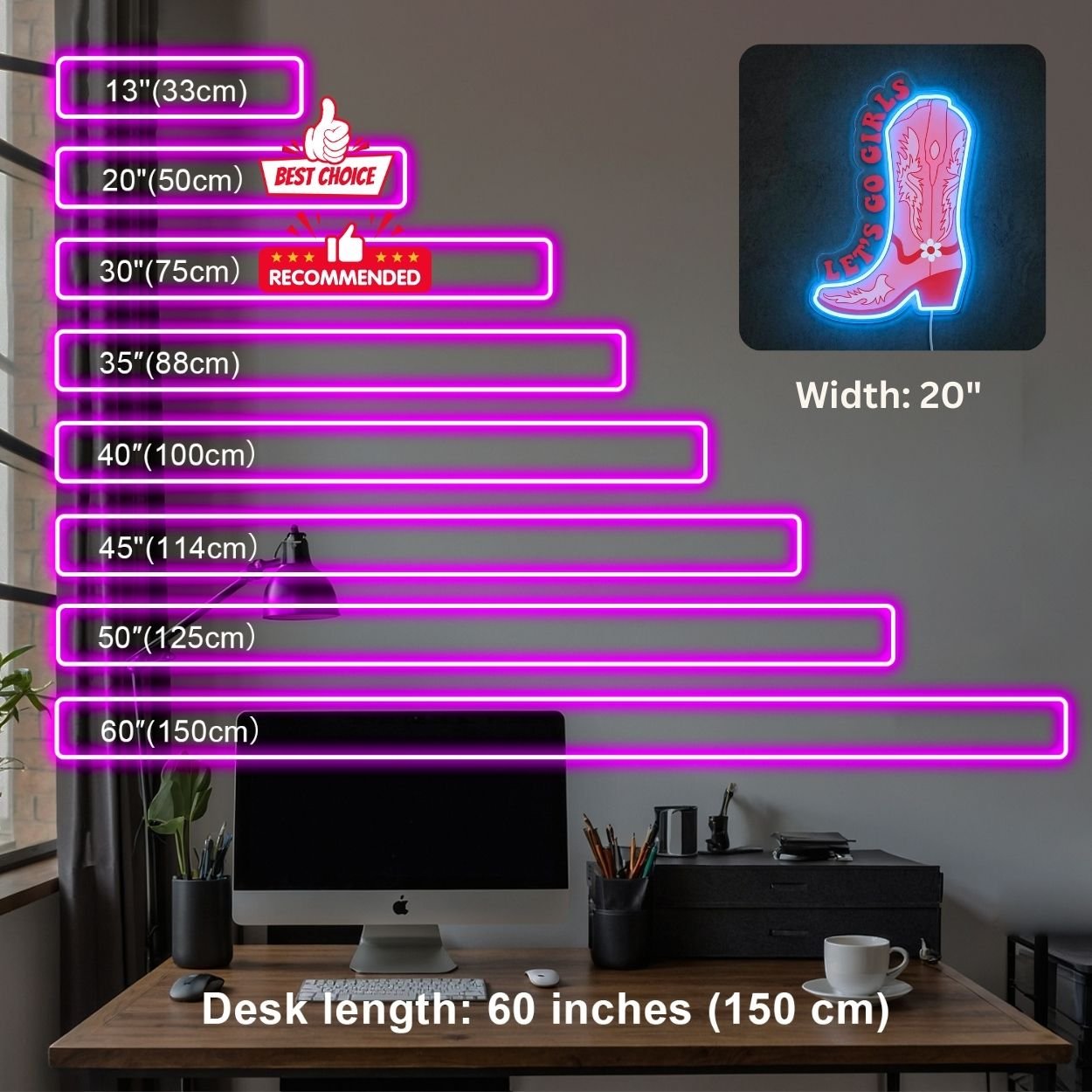ShineNeon™ Let's Go Girls Pink Cowboy Boot Neon Sign Western Boho Wall Decor USB Power - Shineneon