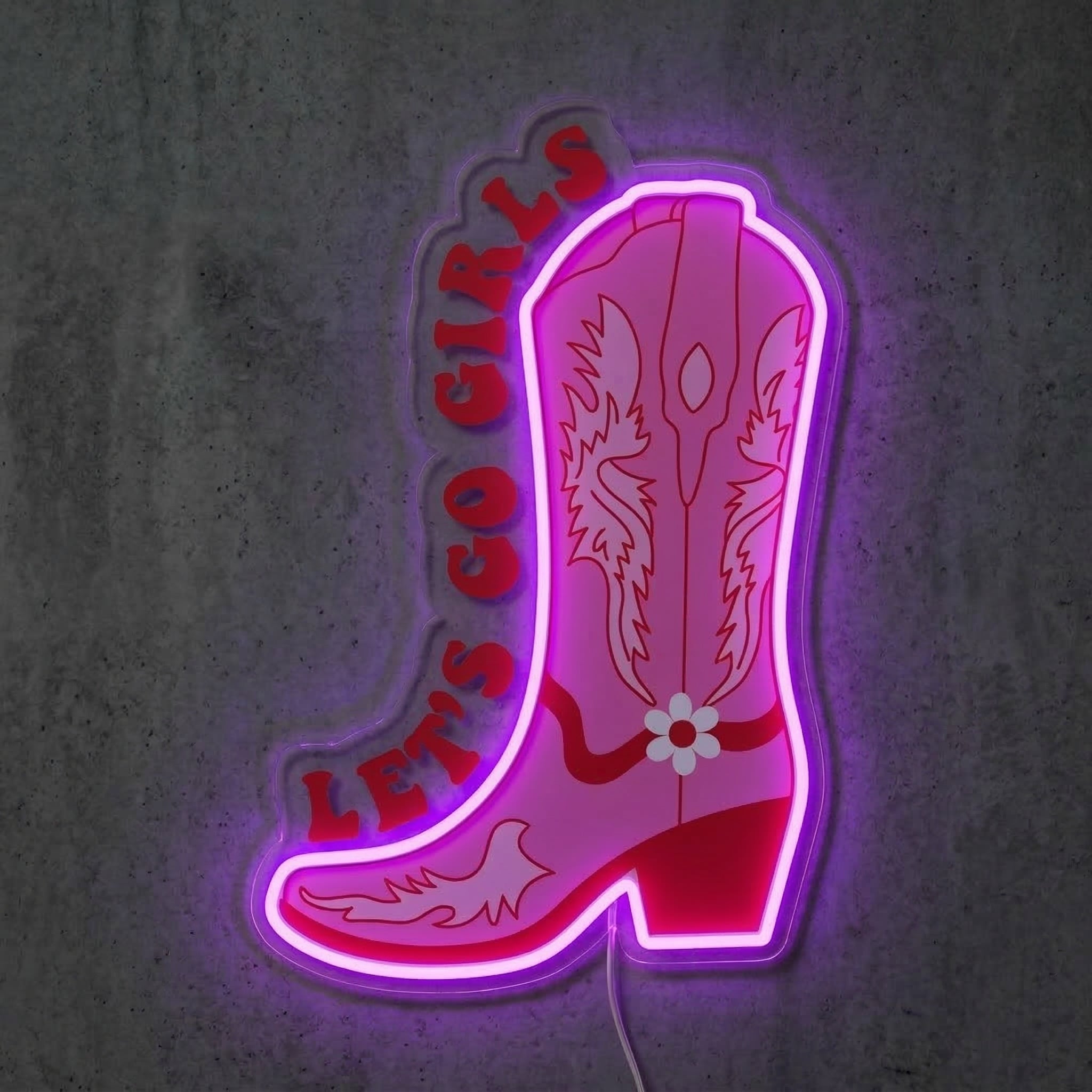 ShineNeon™ Let's Go Girls Pink Cowboy Boot Neon Sign Western Boho Wall Decor USB Power - Shineneon