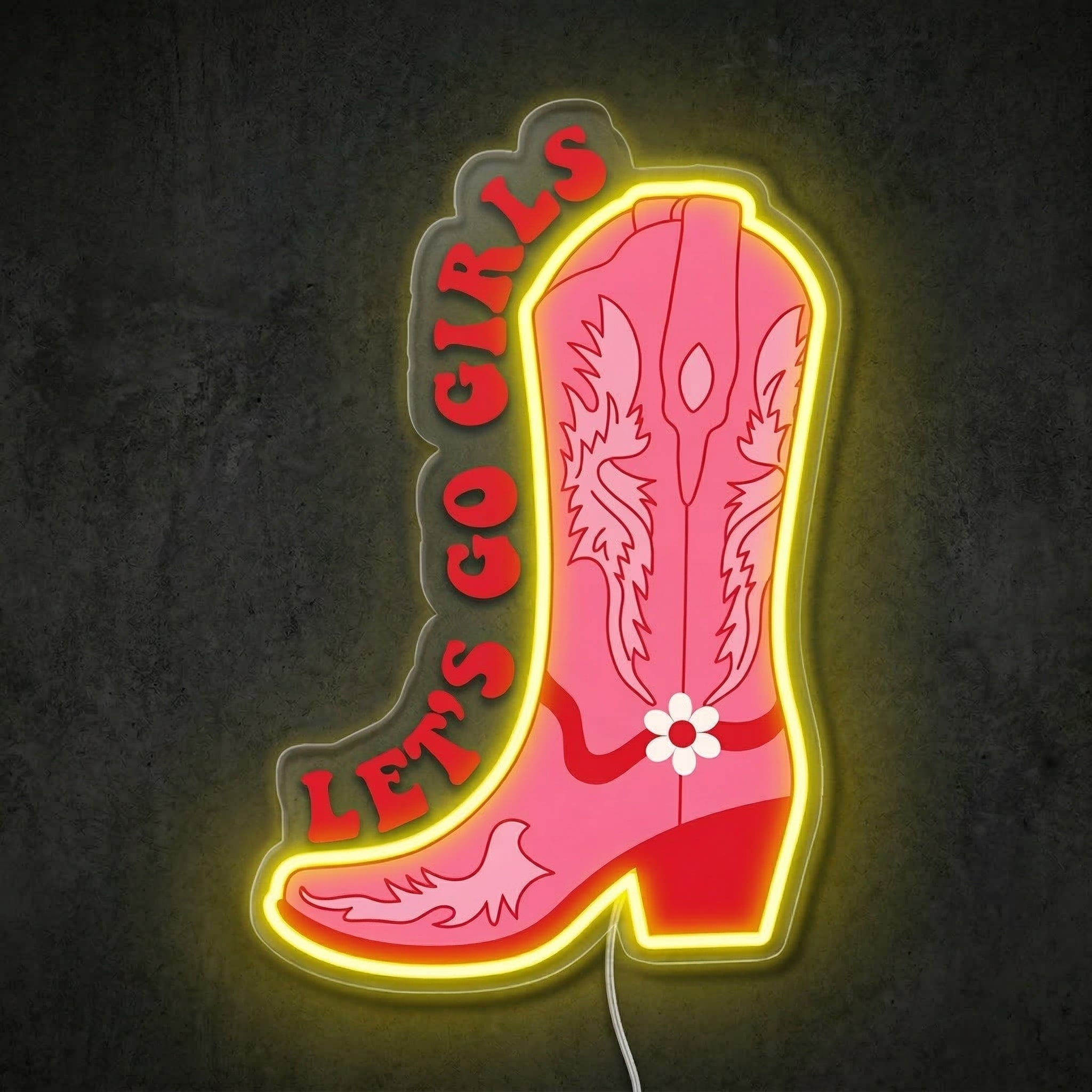 ShineNeon™ Let's Go Girls Pink Cowboy Boot Neon Sign Western Boho Wall Decor USB Power - Shineneon
