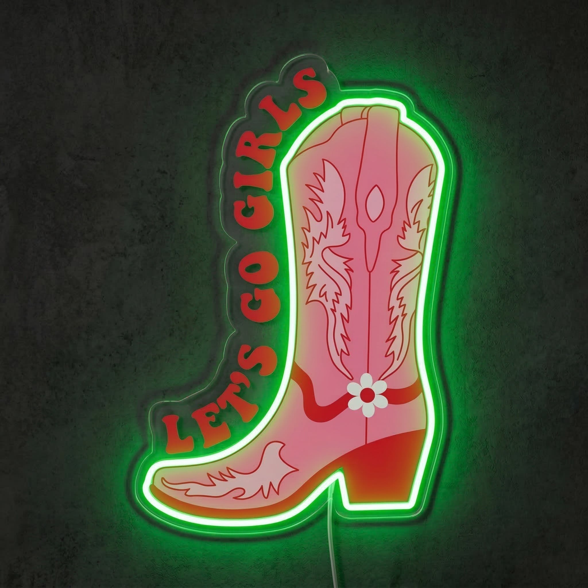 ShineNeon™ Let's Go Girls Pink Cowboy Boot Neon Sign Western Boho Wall Decor USB Power - Shineneon
