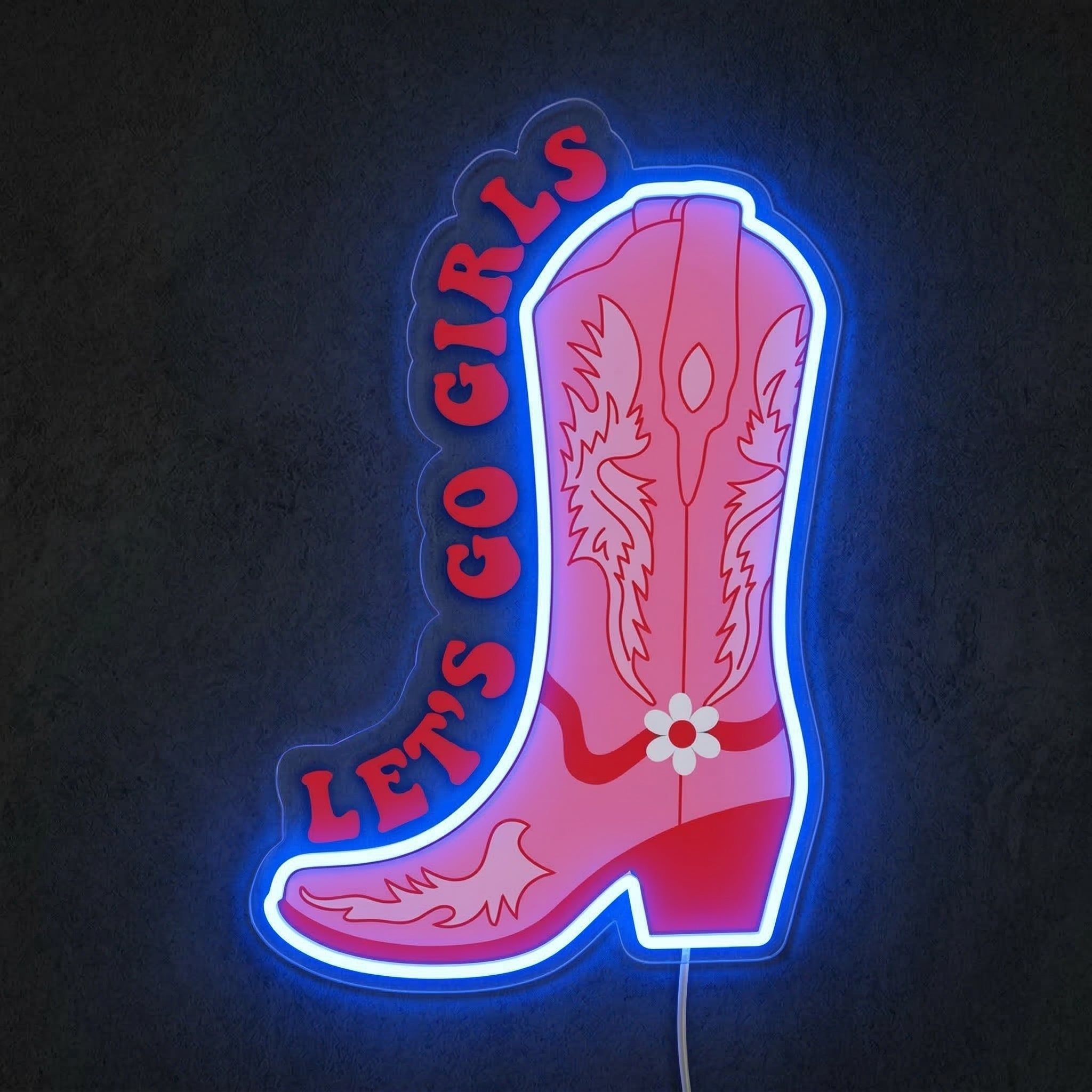 ShineNeon™ Let's Go Girls Pink Cowboy Boot Neon Sign Western Boho Wall Decor USB Power - Shineneon