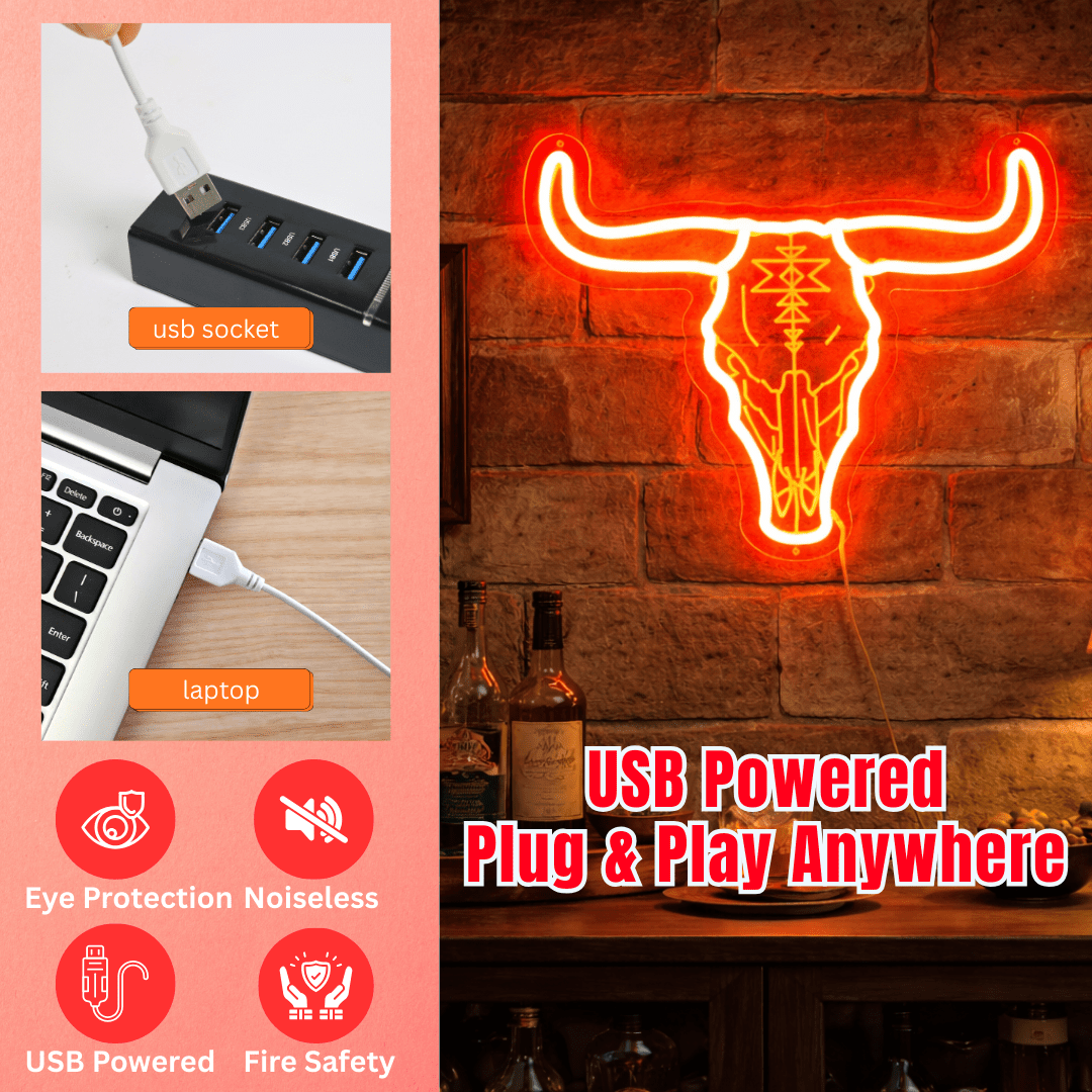 ShineNeon™ Longhorn Bull Skull LED Neon Sign - Rustic Western Wall Decor for Bar & Man Cave - Shineneon