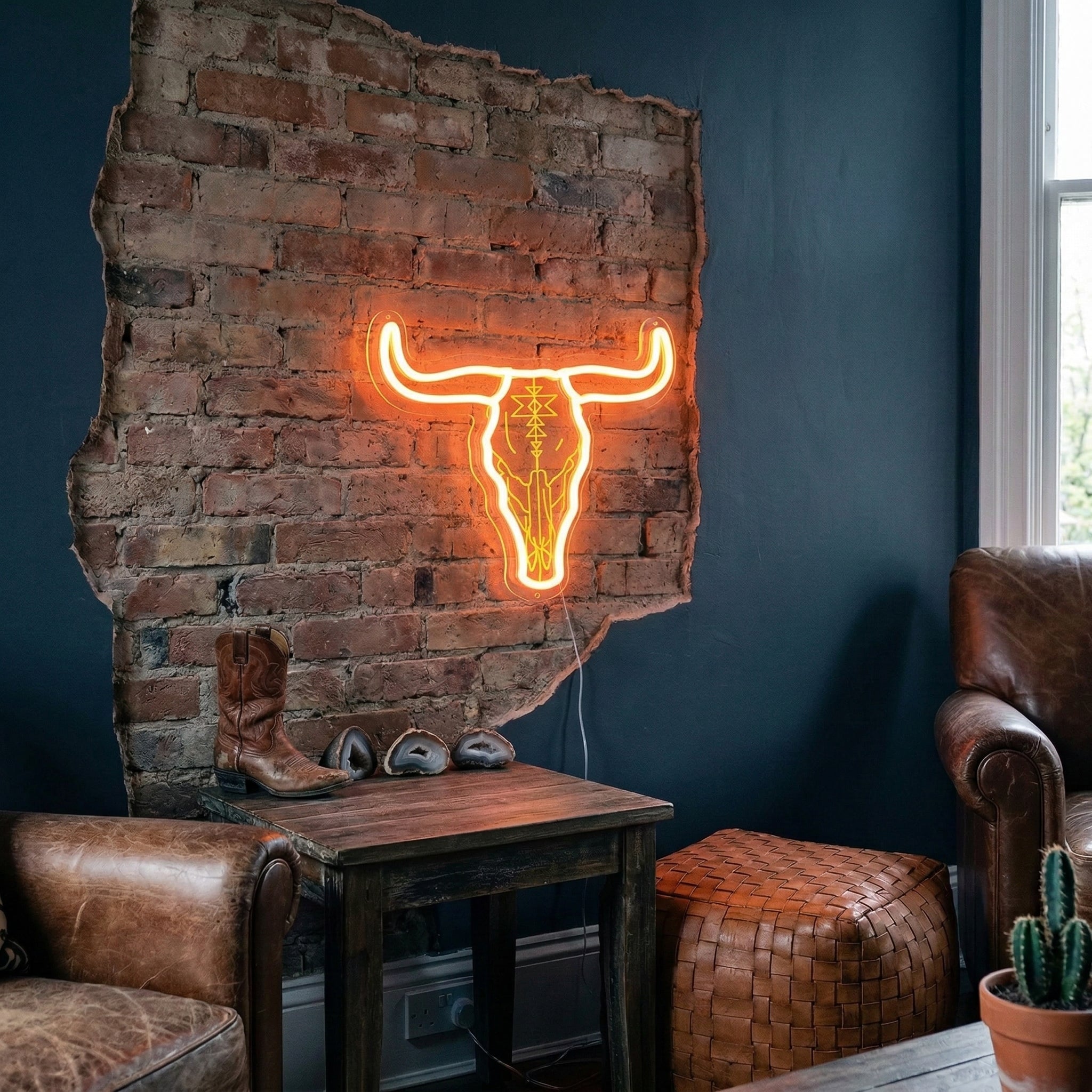 ShineNeon™ Longhorn Bull Skull LED Neon Sign - Rustic Western Wall Decor for Bar & Man Cave - Shineneon