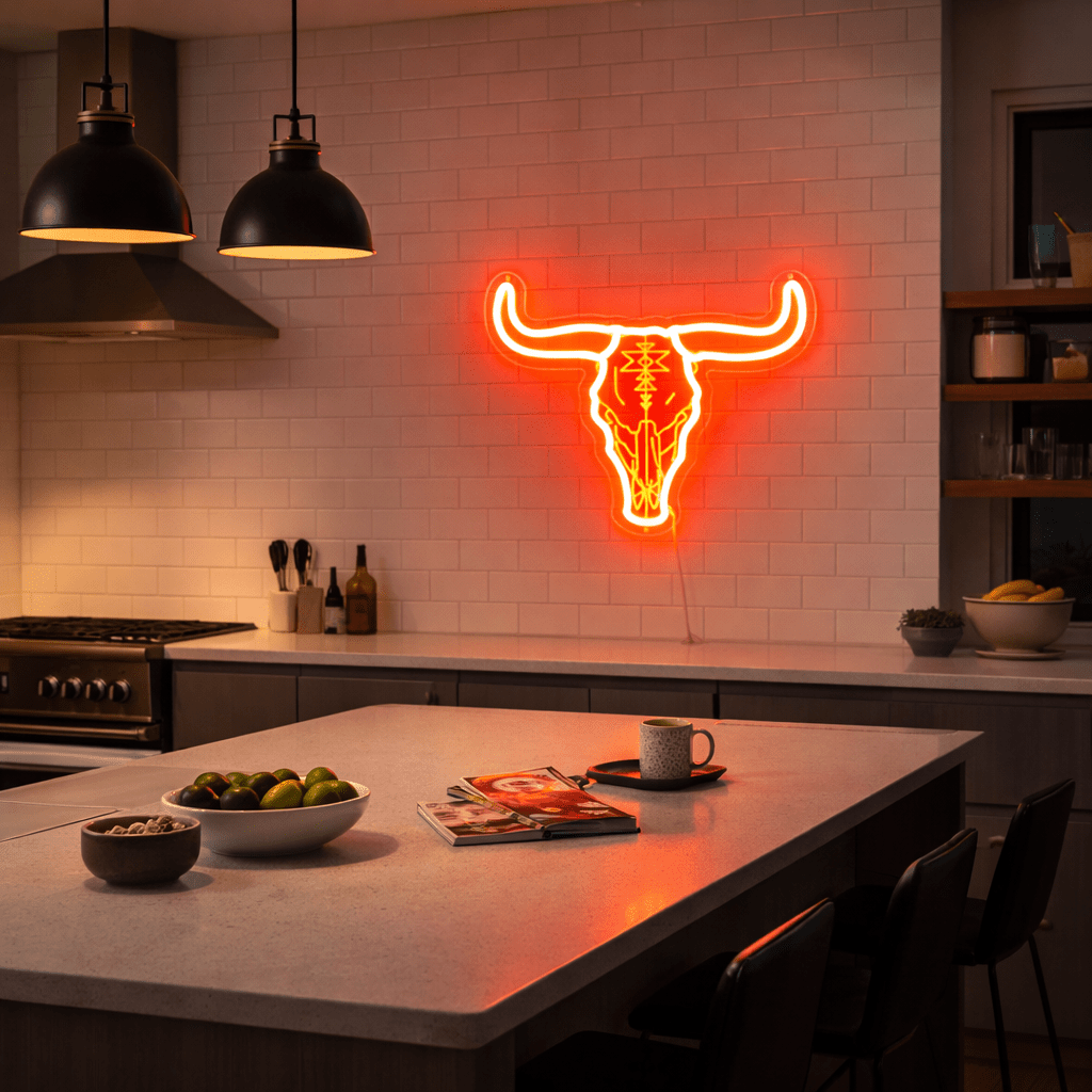 ShineNeon™ Longhorn Bull Skull LED Neon Sign - Rustic Western Wall Decor for Bar & Man Cave - Shineneon
