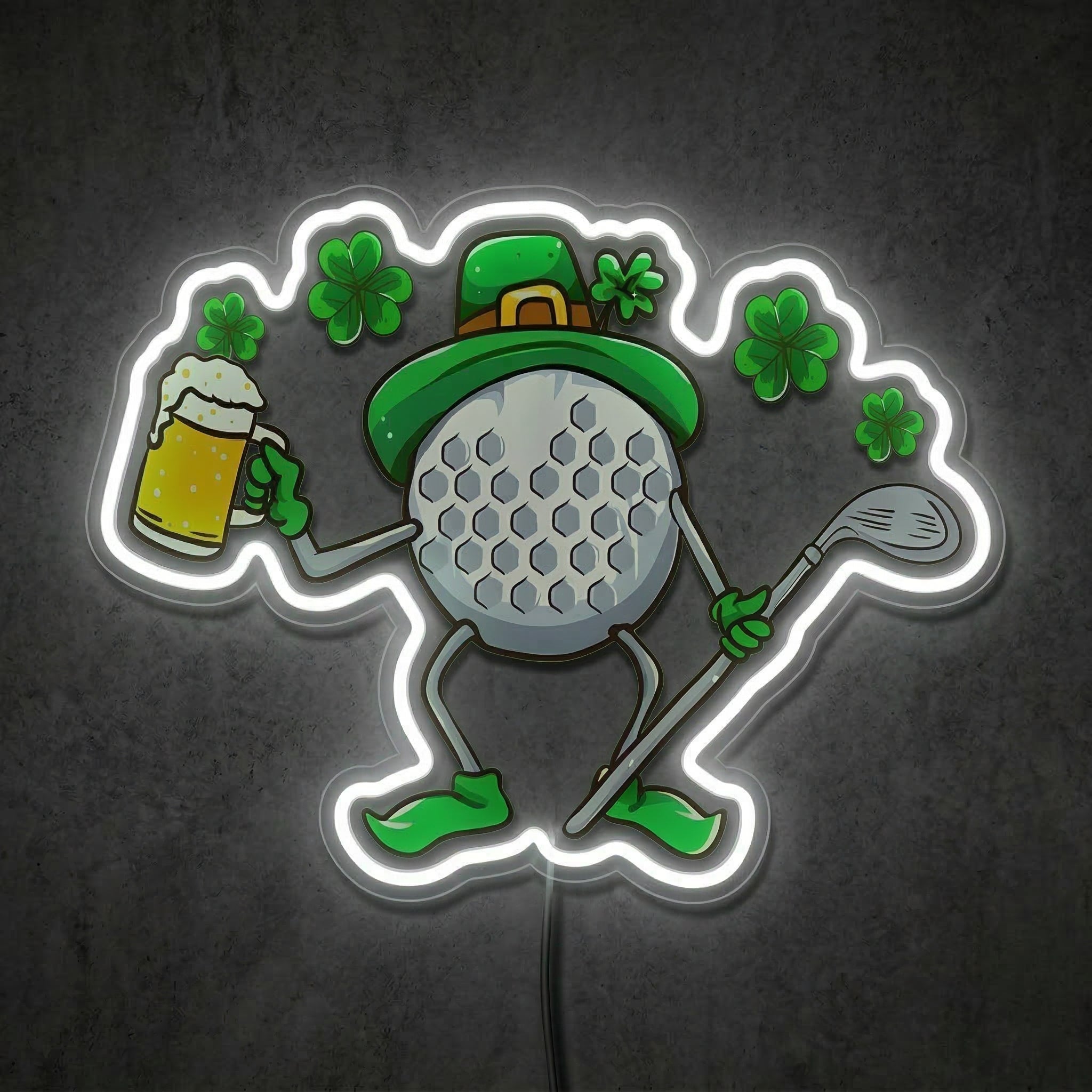 ShineNeon™ Lucky Golf Ball Neon Sign St. Patrick’s Day 19th Hole Decor USB Power Neon Sign - Shineneon