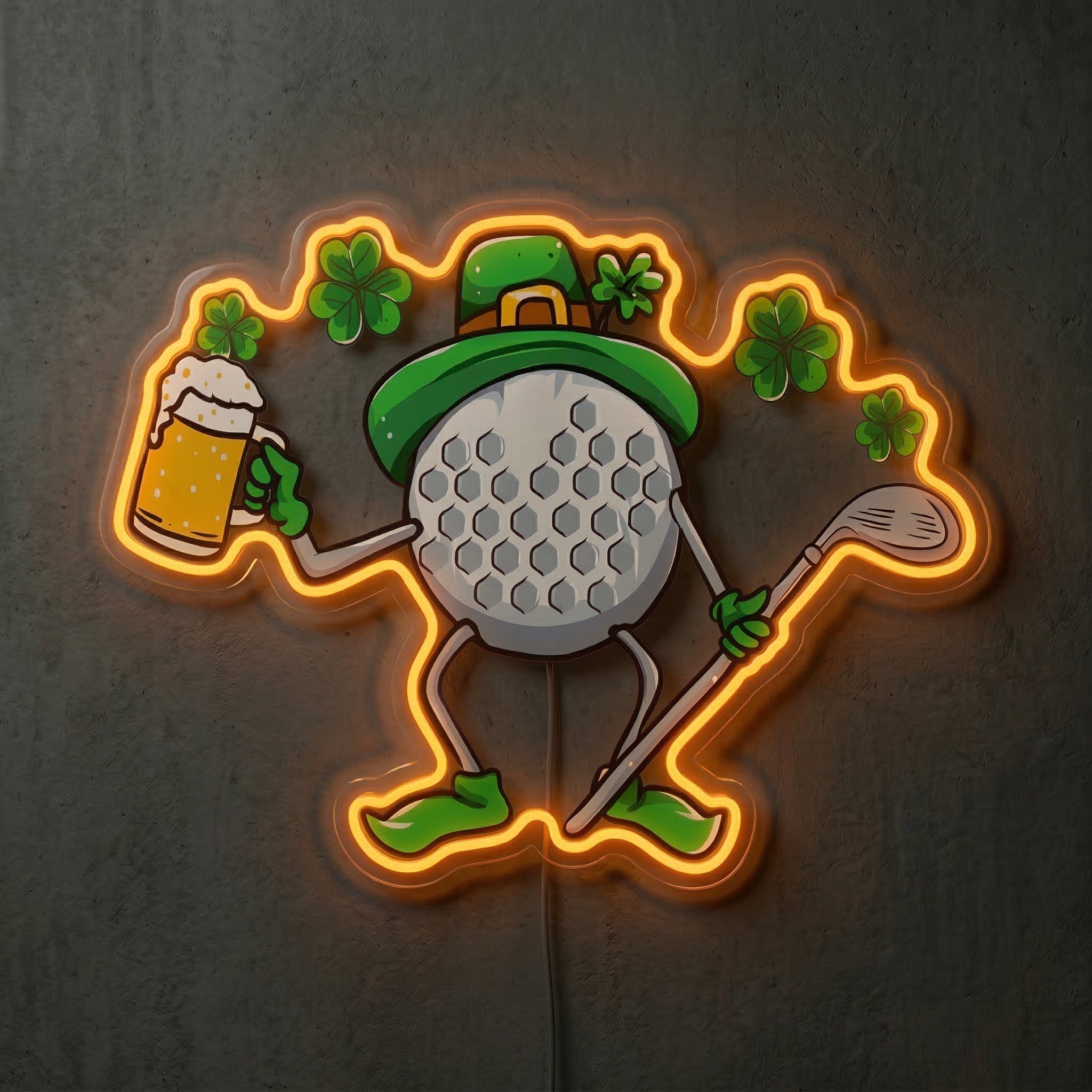 ShineNeon™ Lucky Golf Ball Neon Sign St. Patrick’s Day 19th Hole Decor USB Power Neon Sign - Shineneon