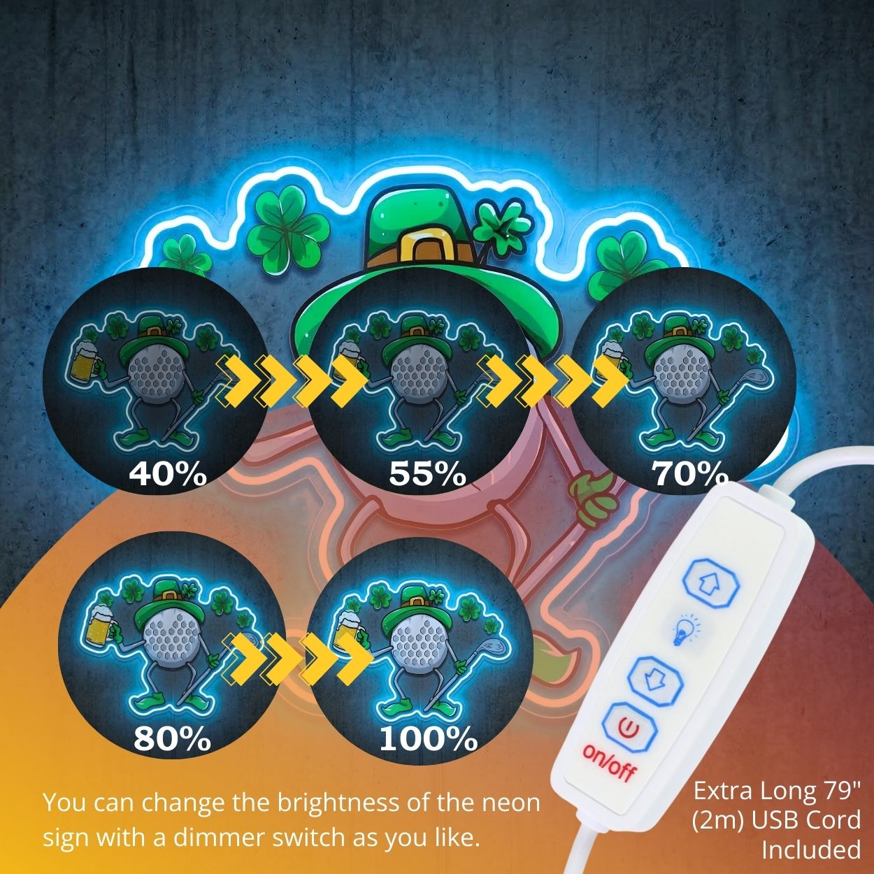 ShineNeon™ Lucky Golf Ball Neon Sign St. Patrick’s Day 19th Hole Decor USB Power Neon Sign - Shineneon