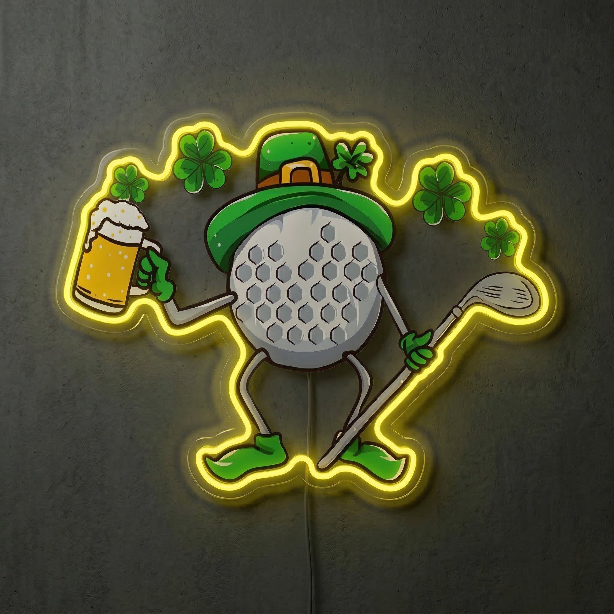 ShineNeon™ Lucky Golf Ball Neon Sign St. Patrick’s Day 19th Hole Decor USB Power Neon Sign - Shineneon