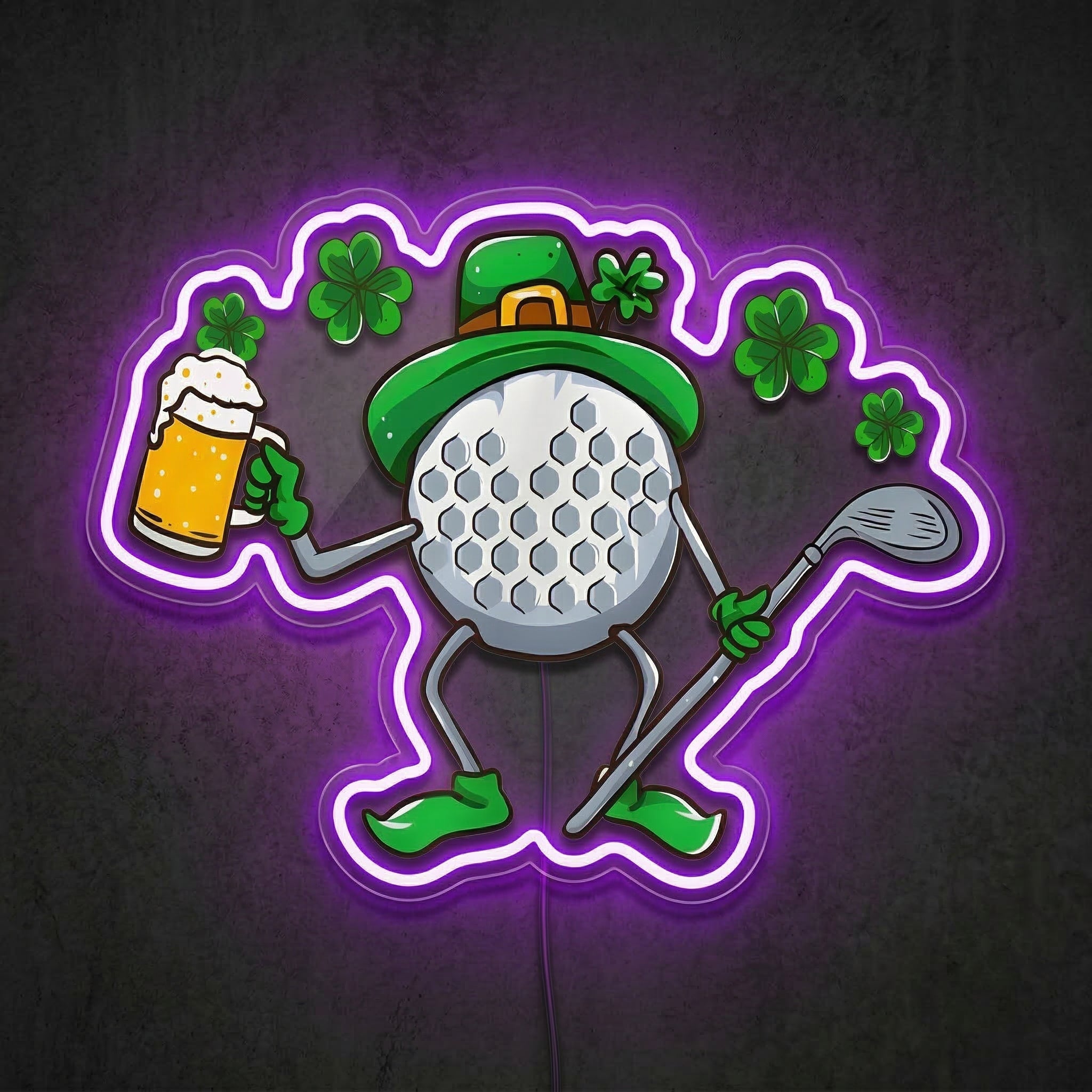ShineNeon™ Lucky Golf Ball Neon Sign St. Patrick’s Day 19th Hole Decor USB Power Neon Sign - Shineneon